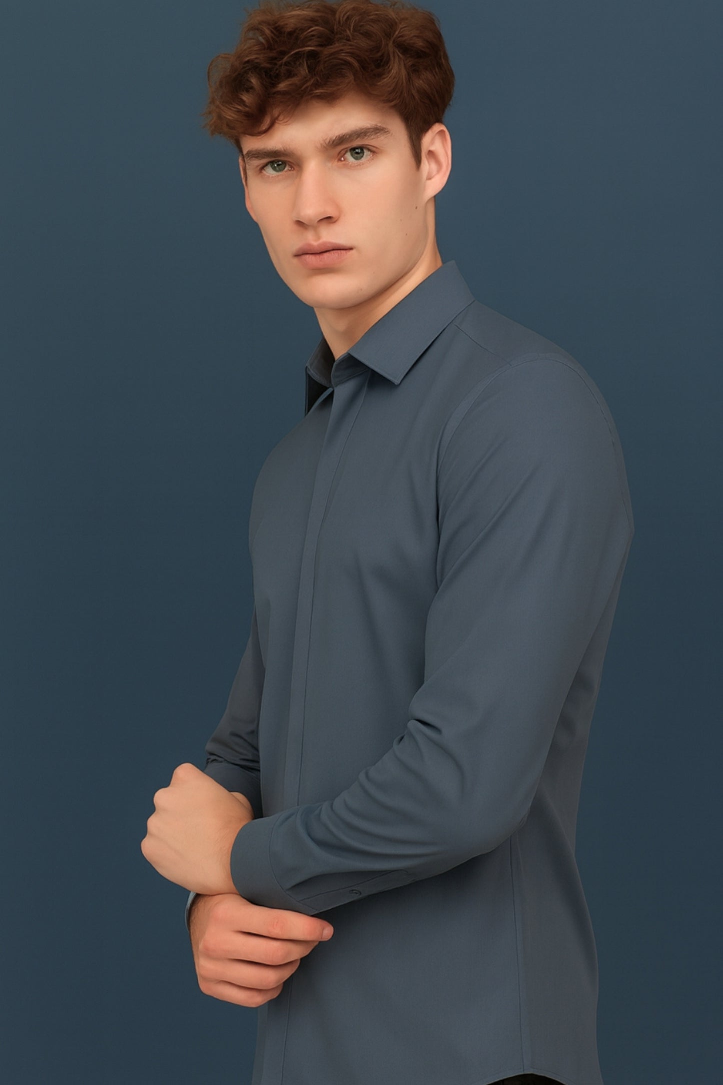 Navy - Hidden Placket Stitchless Shirt