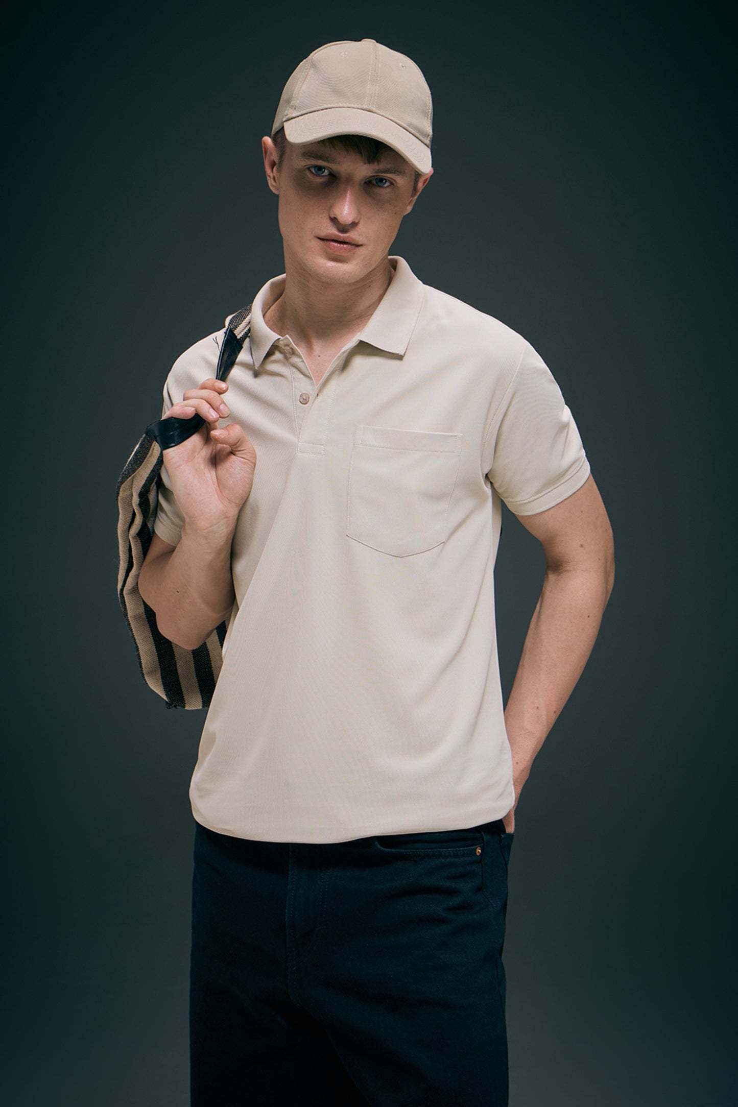 Soft Beige Smart Tech Pocket + Polo T-shirts Maxzone Clothing M