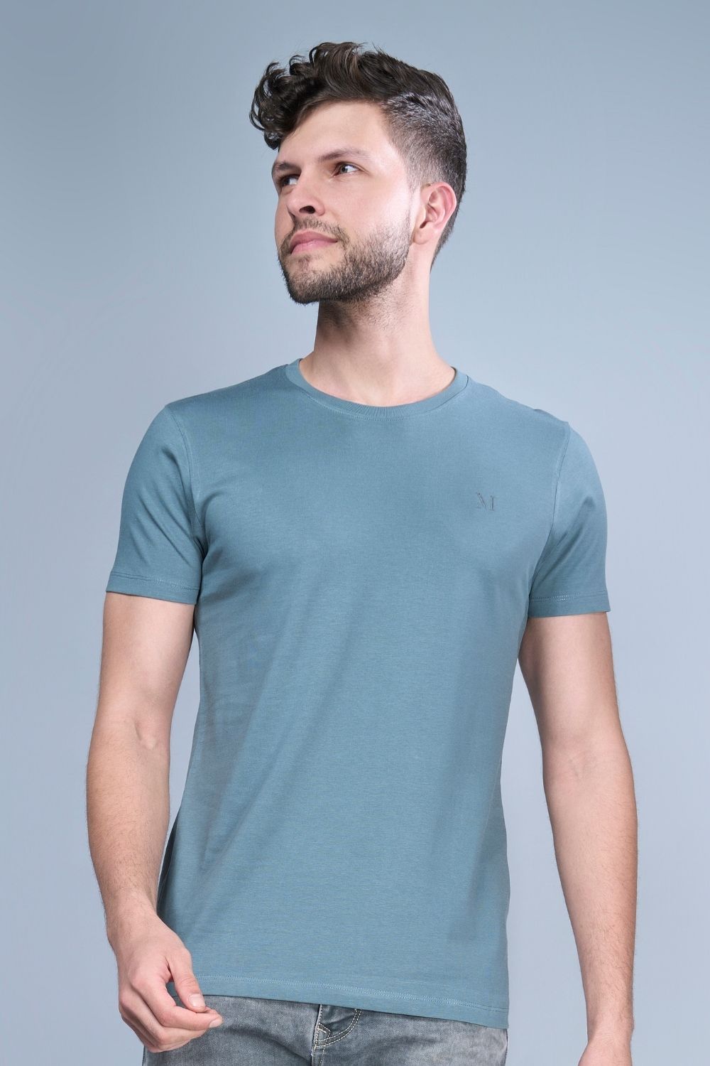 grey colored, cotton Graphic T shirt for men with half sleeves and round neck.