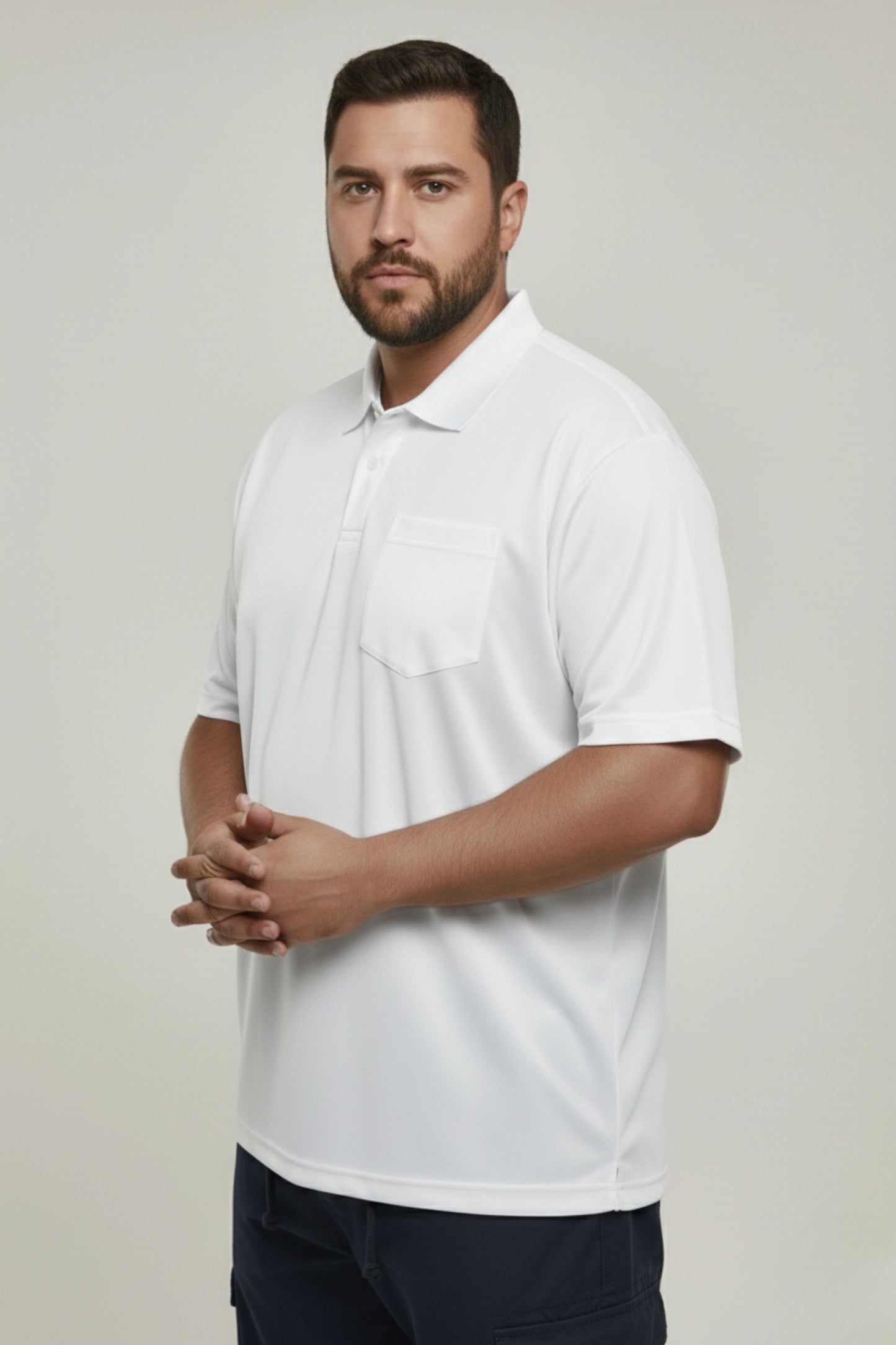 White - Smart Tech Pocket Polo Plus Size