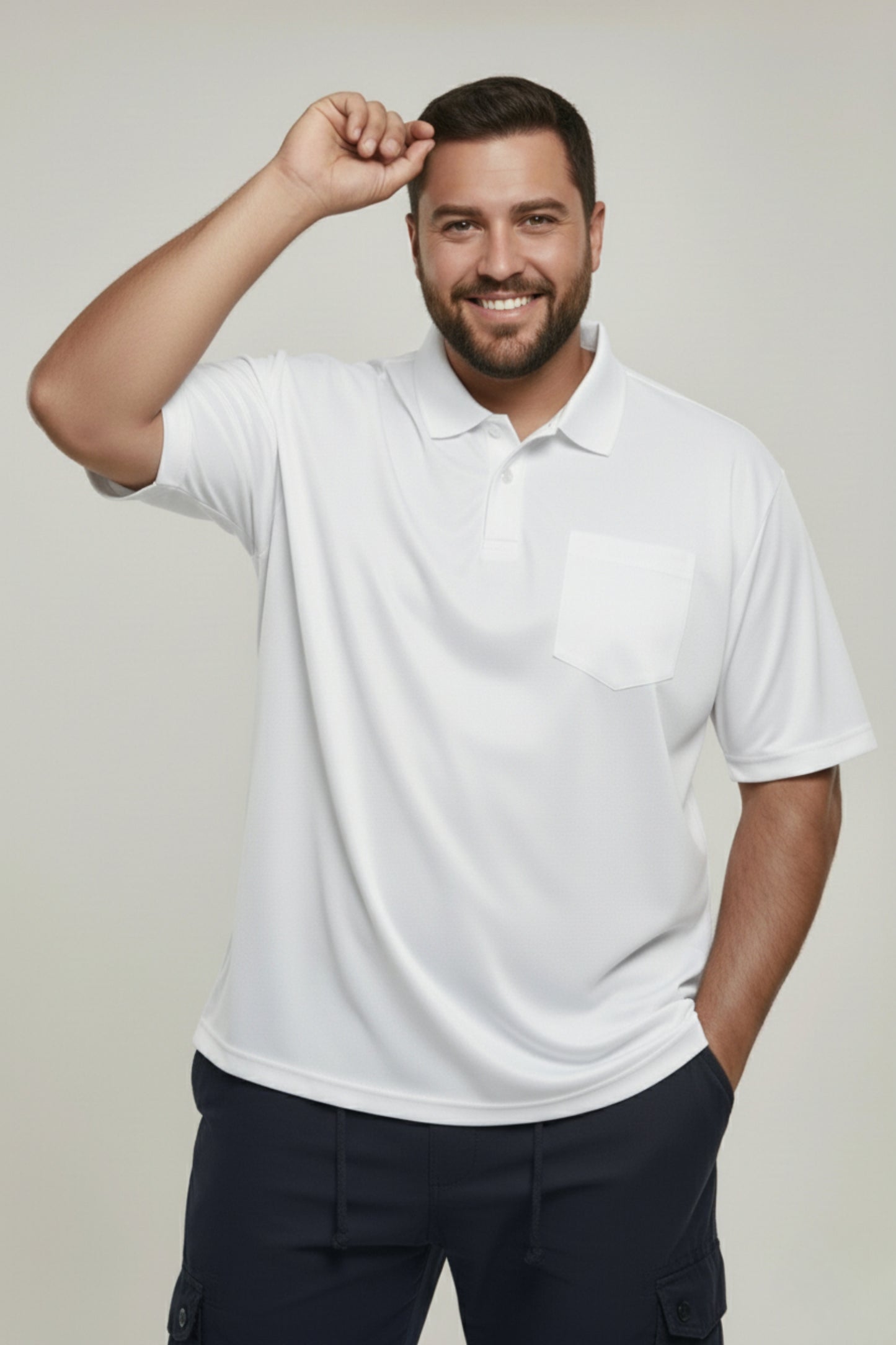 White - Smart Tech Pocket Polo Plus Size