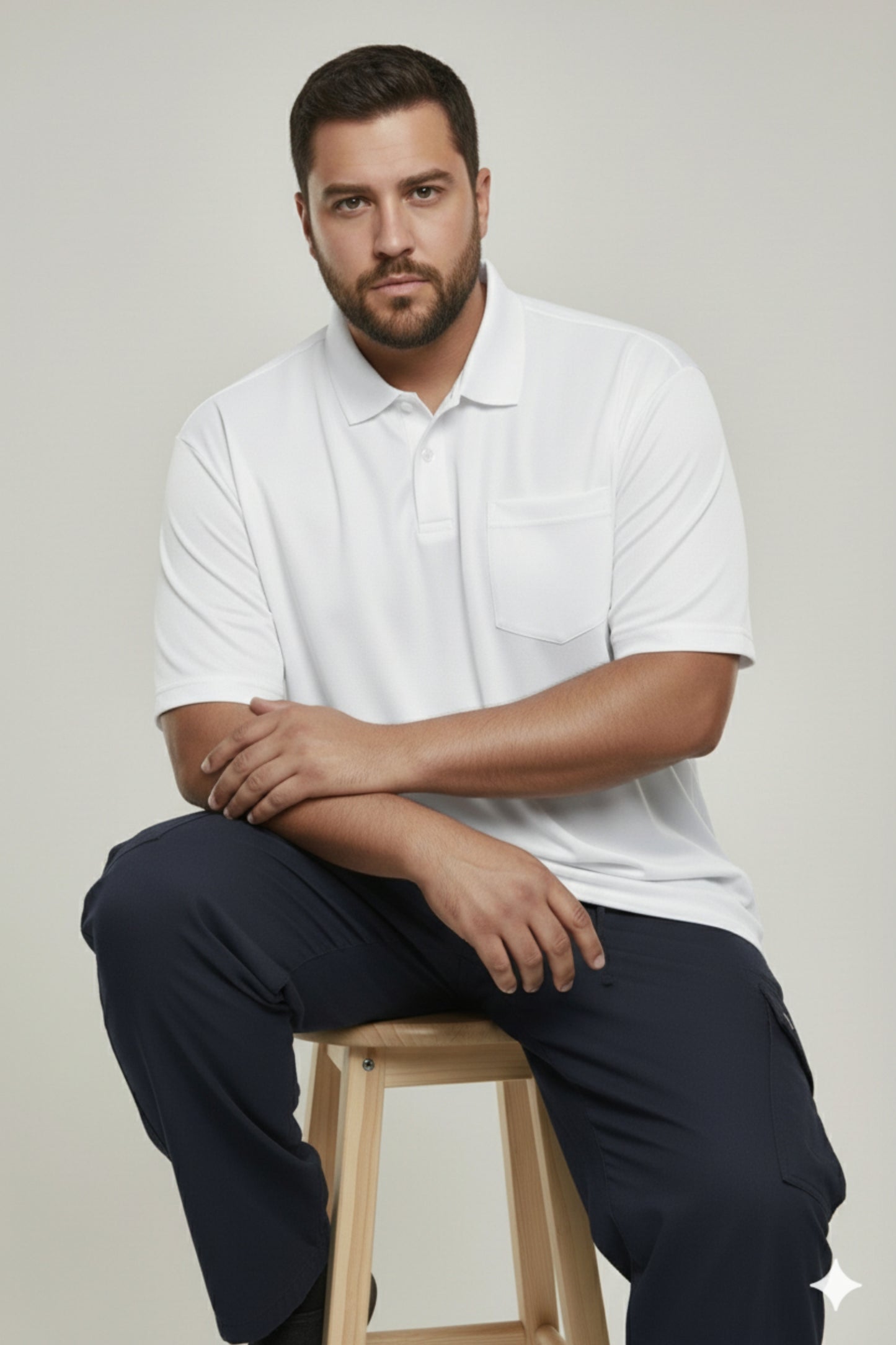 White - Smart Tech Pocket Polo Plus Size
