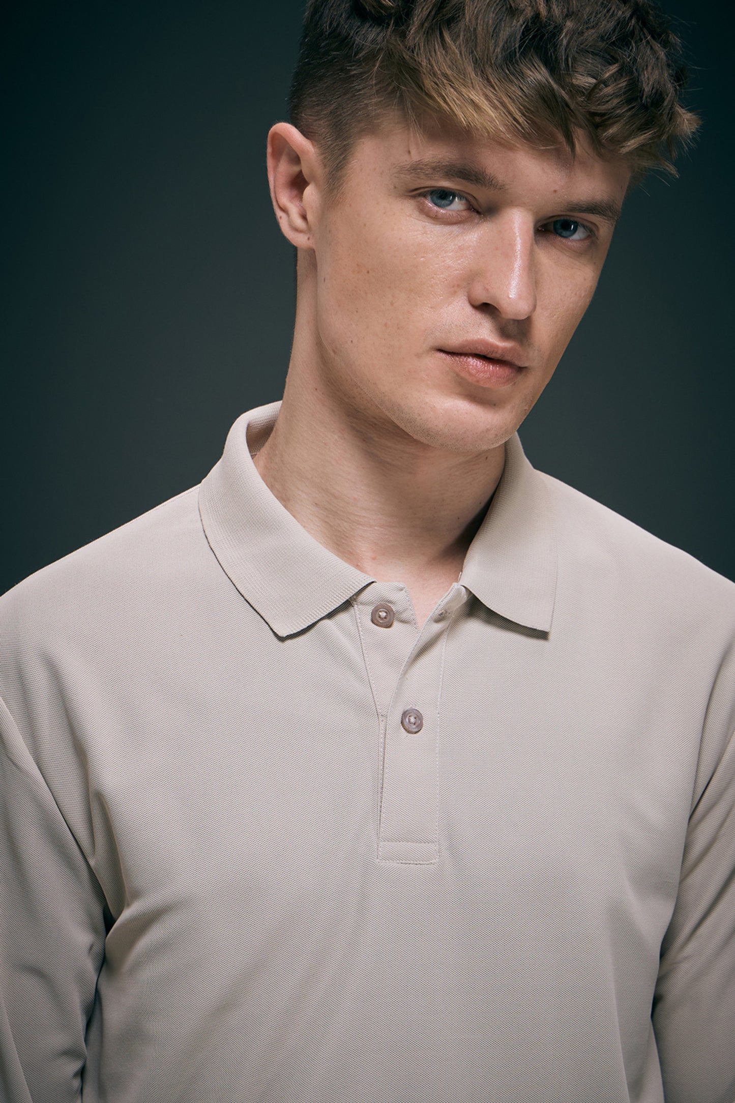 Soft Beige Full Sleeve Smart Tech Polo Full Sleeve T-Shirt Maxzone Clothing