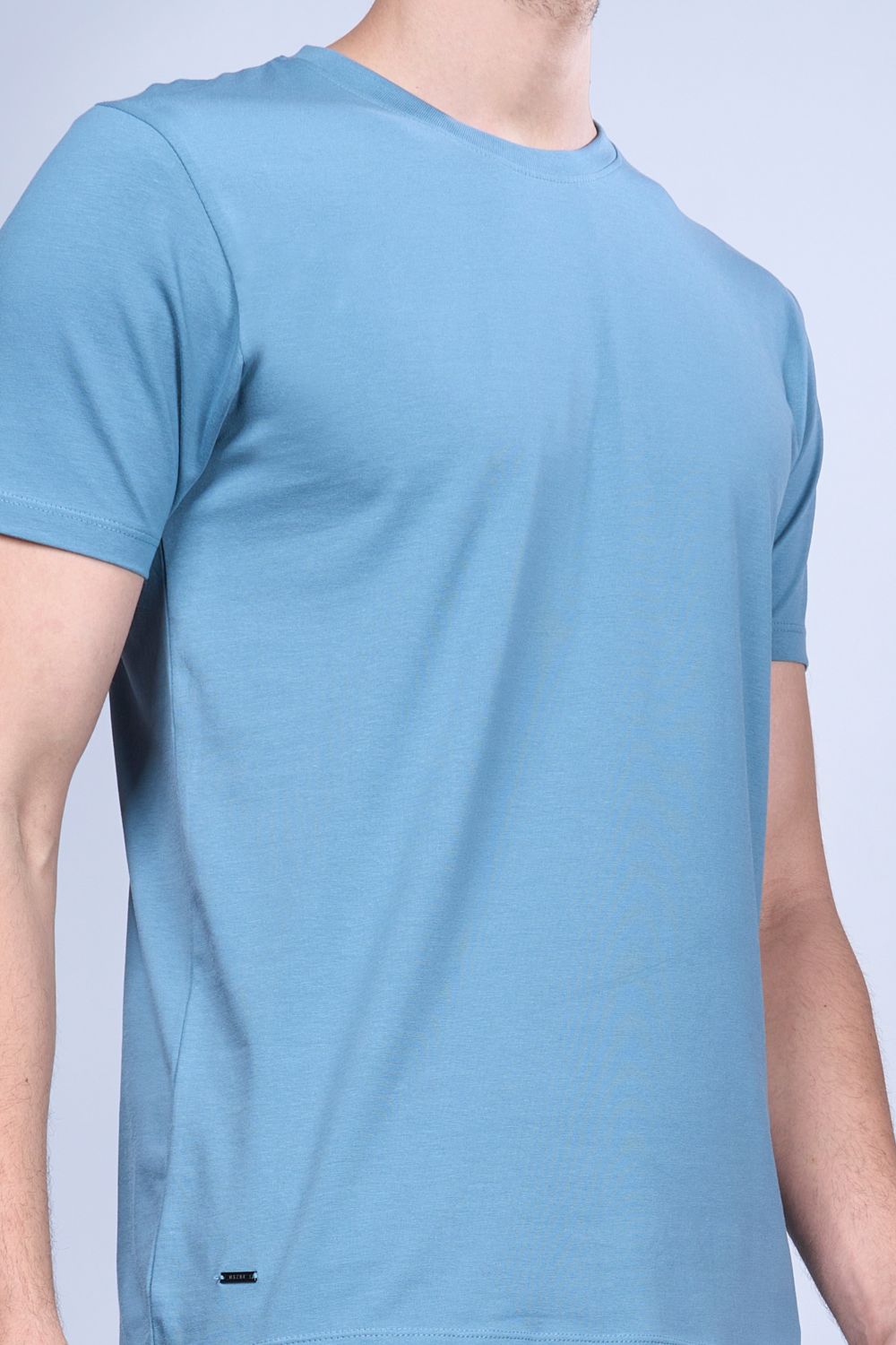 Navy colored, cotton Graphic T shirt for men, half sleeves and round neck, front view.