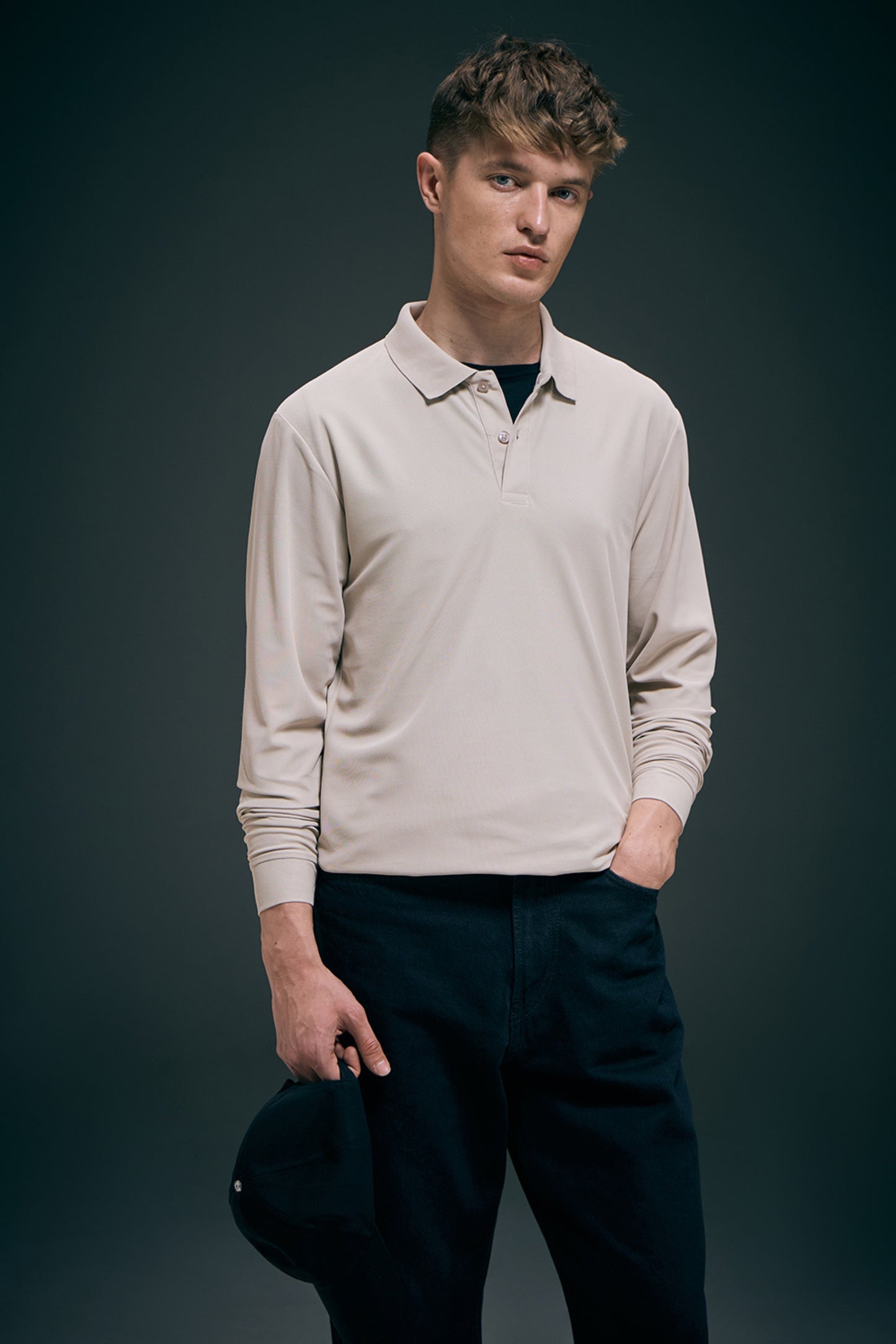 Soft Beige Full Sleeve Smart Tech Polo Full Sleeve T-Shirt Maxzone Clothing