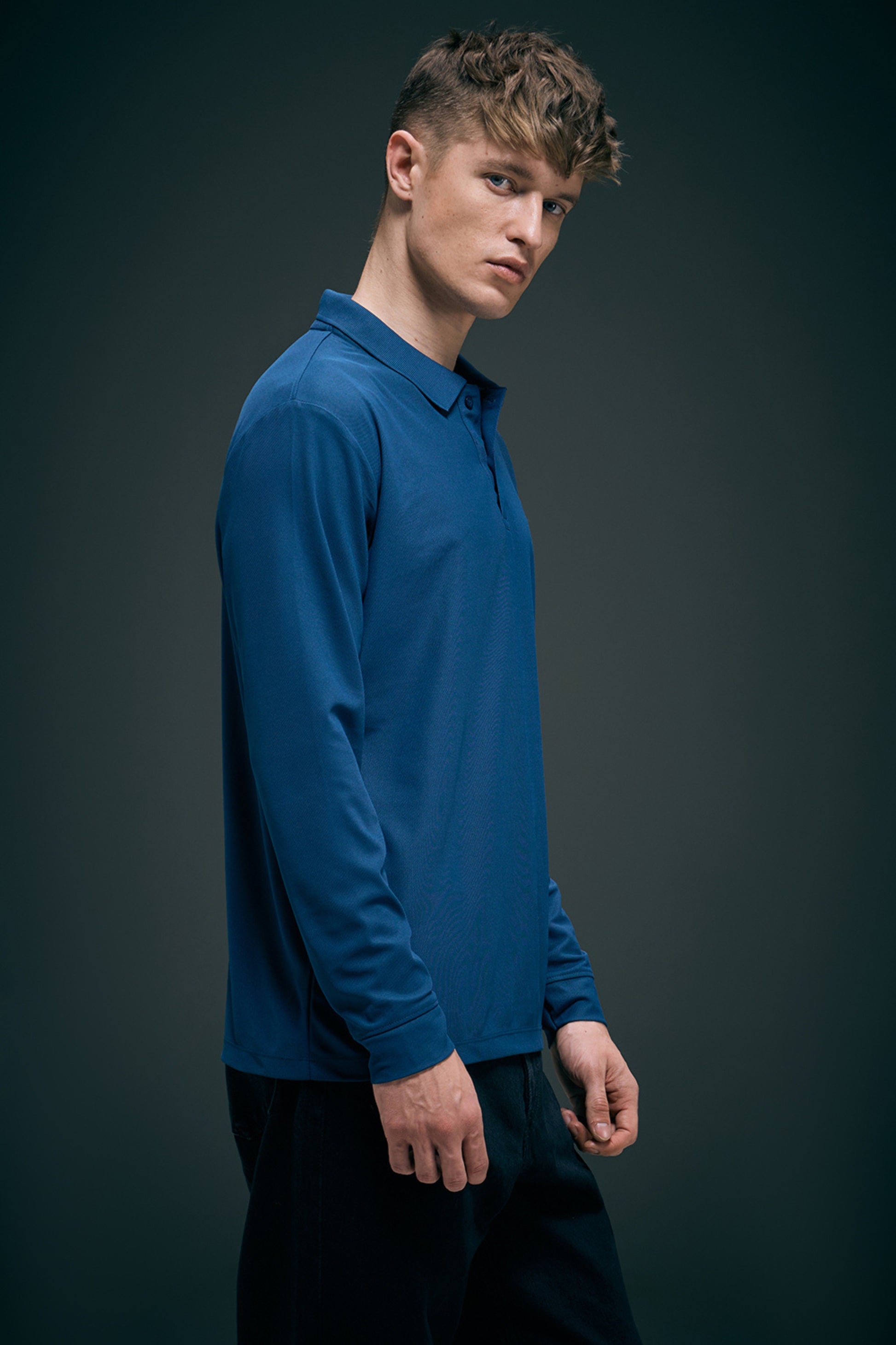 Teal Navy Full Sleeve Smart Tech Polo Full Sleeve T-Shirt Maxzone Clothing