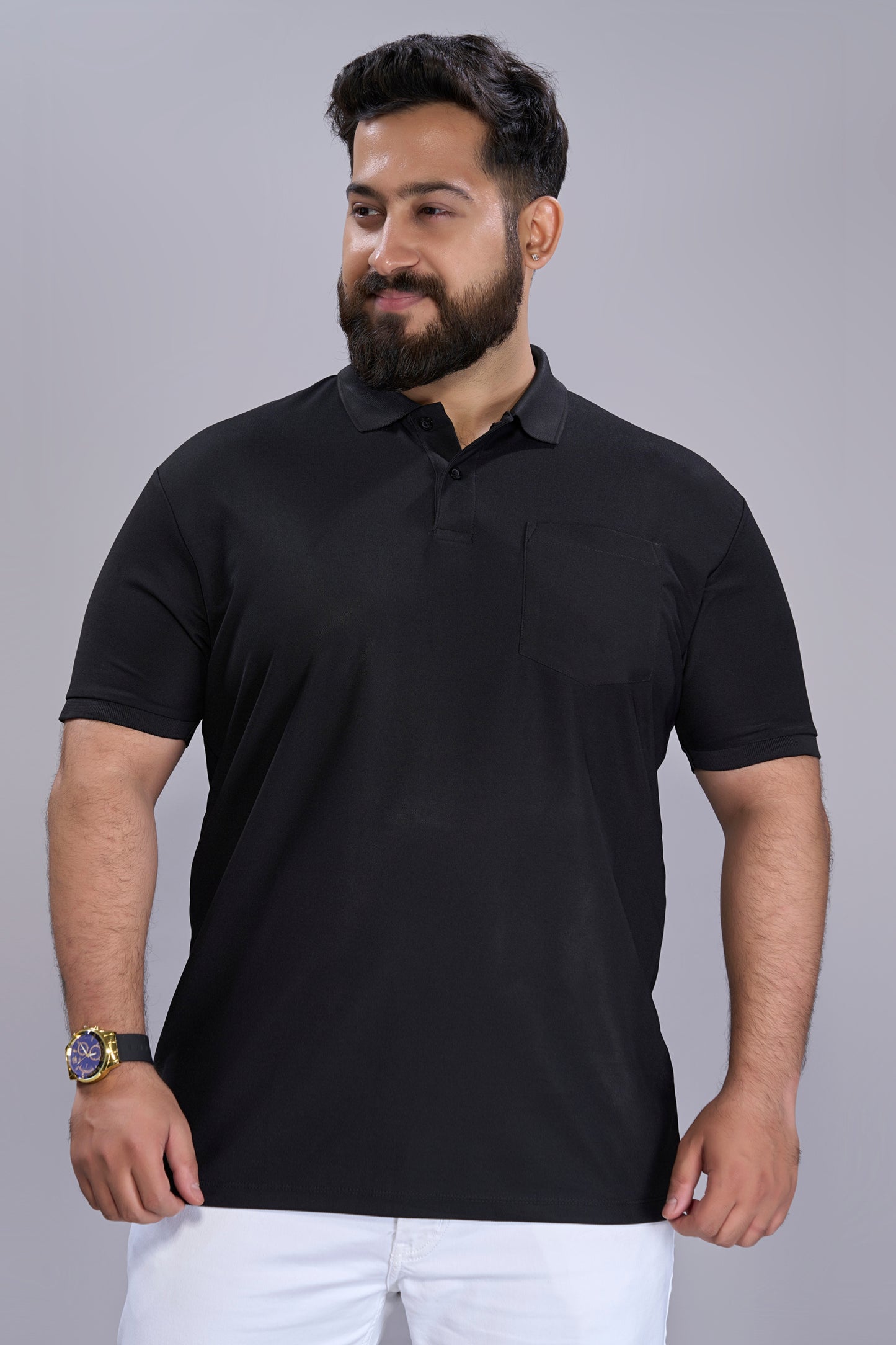 Black - Smart Tech Pocket Polo Plus Size
