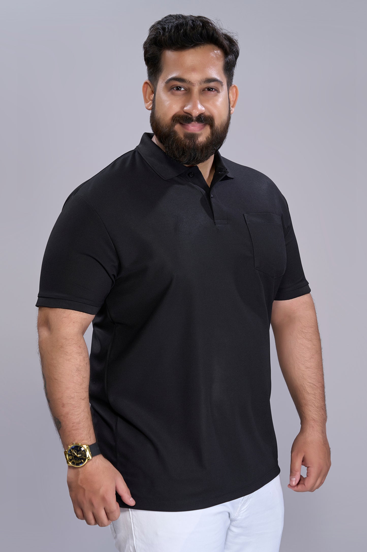 Black - Smart Tech Pocket Polo Plus Size