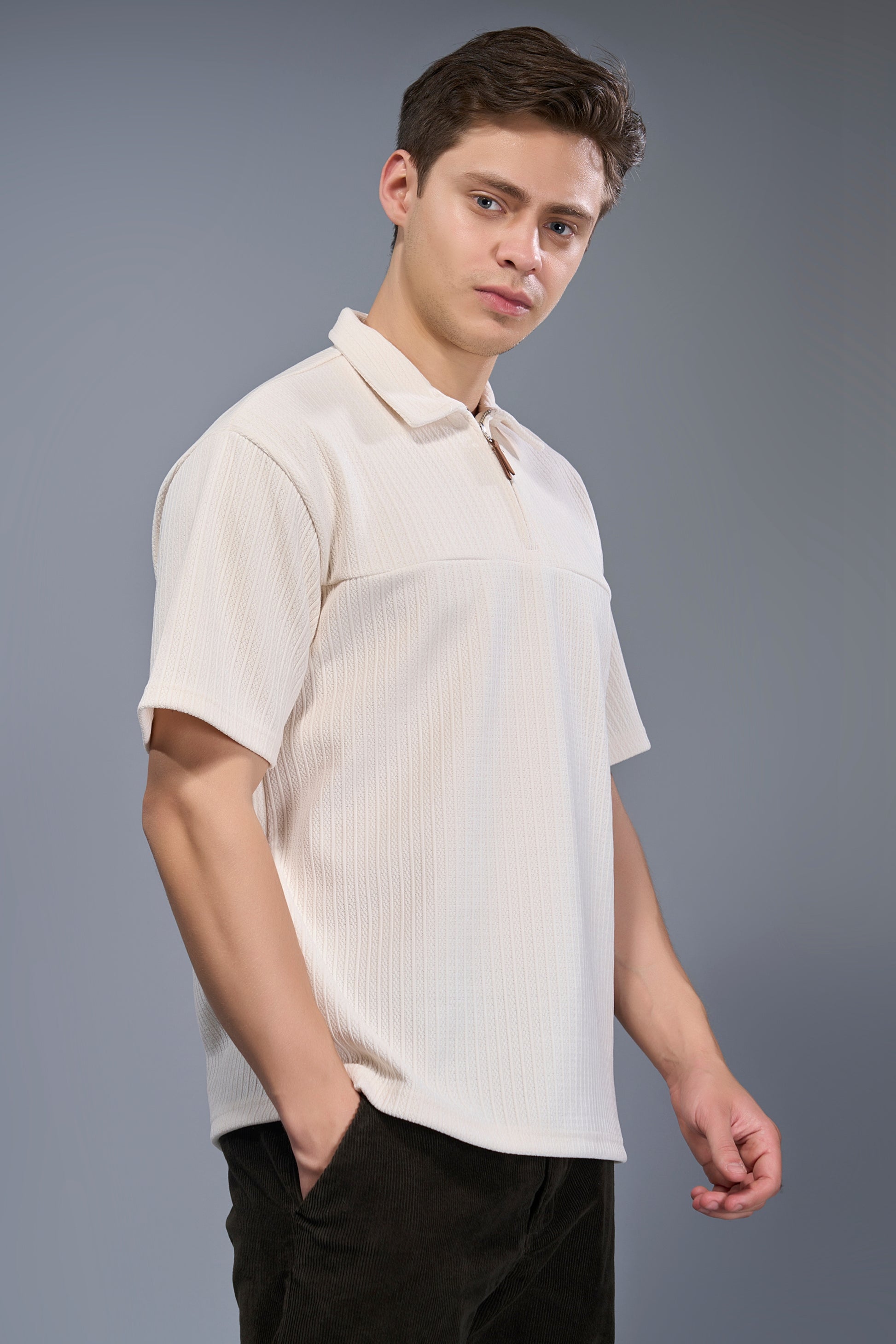 Powder White - Old Money Zip Polo Maxzone Clothing