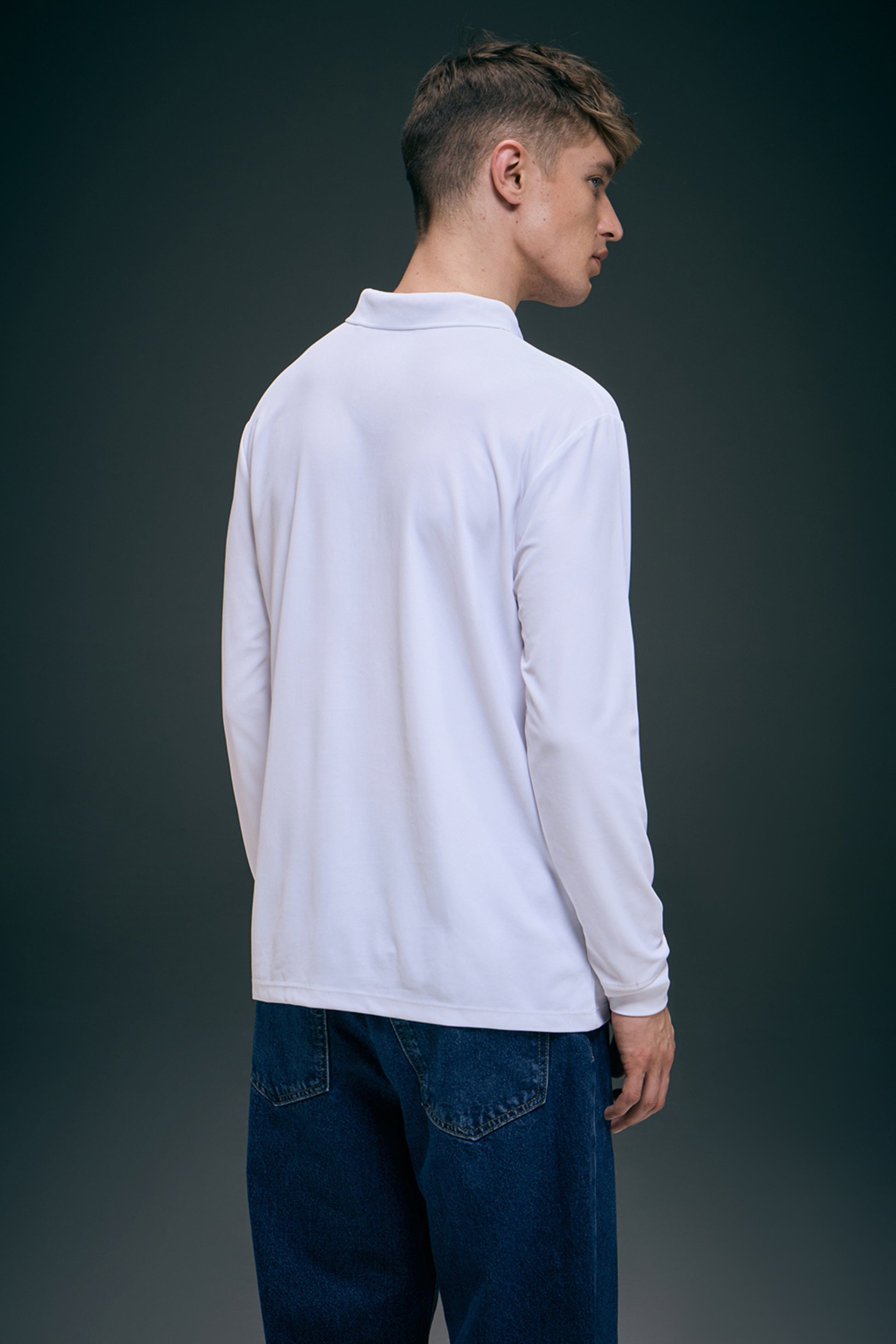 White Full Sleeve Smart Tech Polo Full Sleeve T-Shirt Maxzone Clothing