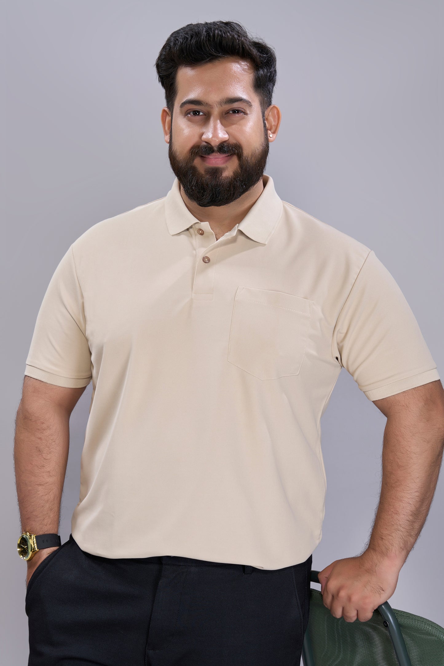 Soft Beige - Smart Tech Pocket Polo Plus Size