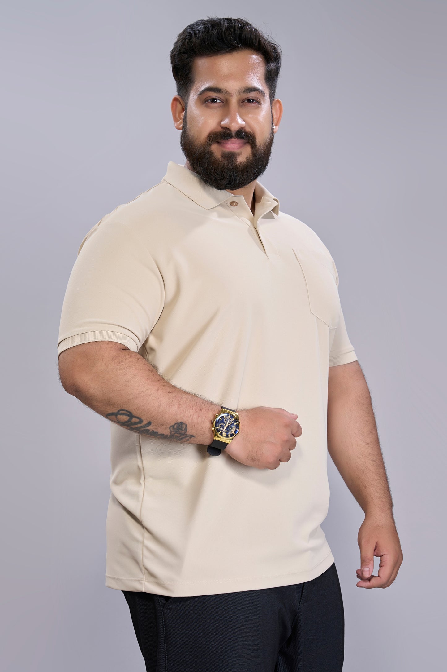 Soft Beige - Smart Tech Pocket Polo Plus Size