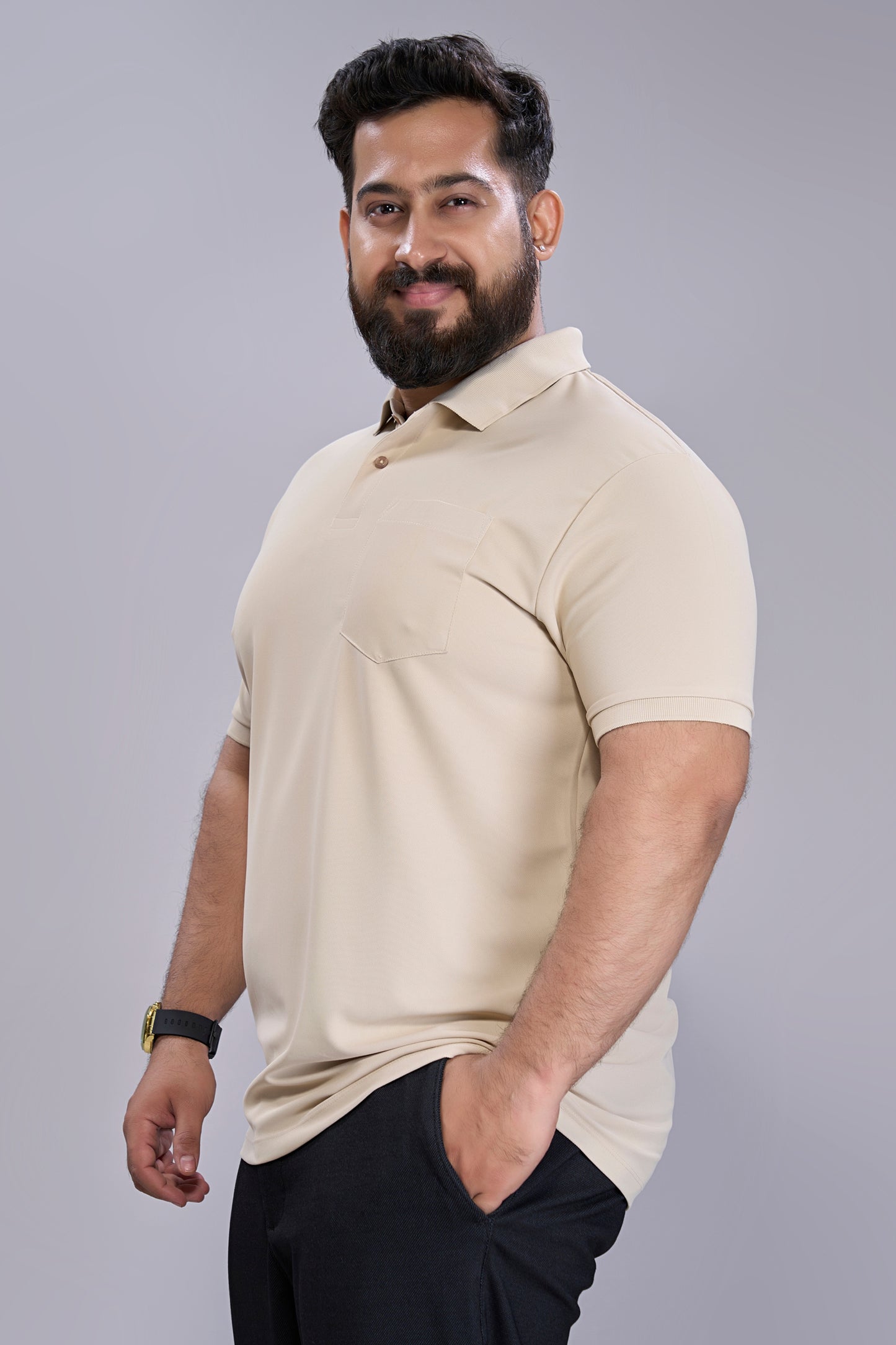 Soft Beige - Smart Tech Pocket Polo Plus Size