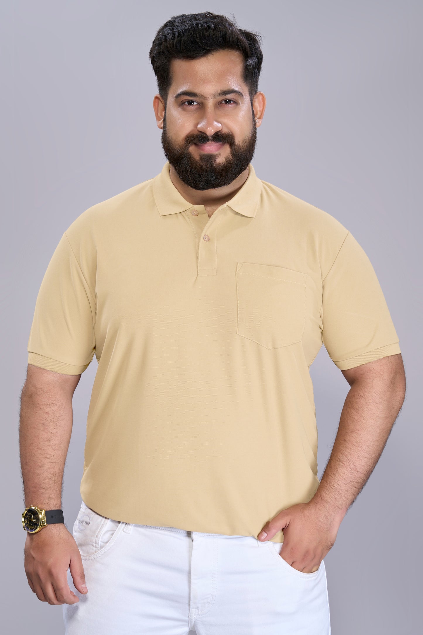 Light Yellow - Smart Tech Pocket Polo Plus Size