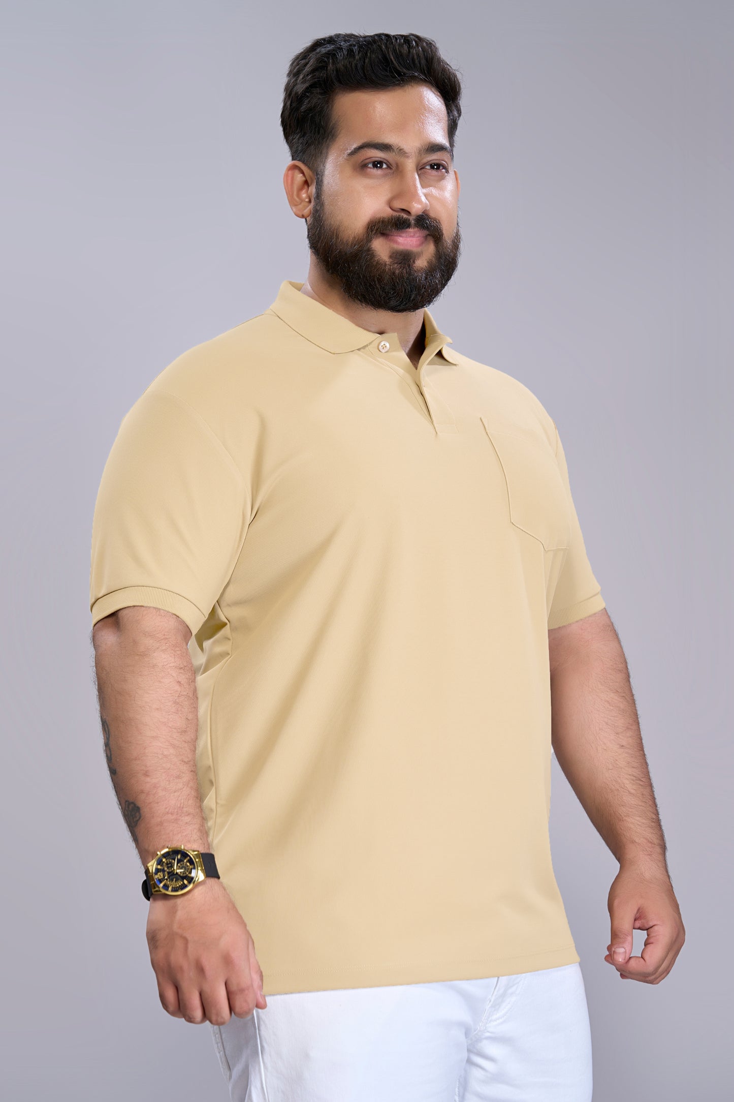 Light Yellow - Smart Tech Pocket Polo Plus Size