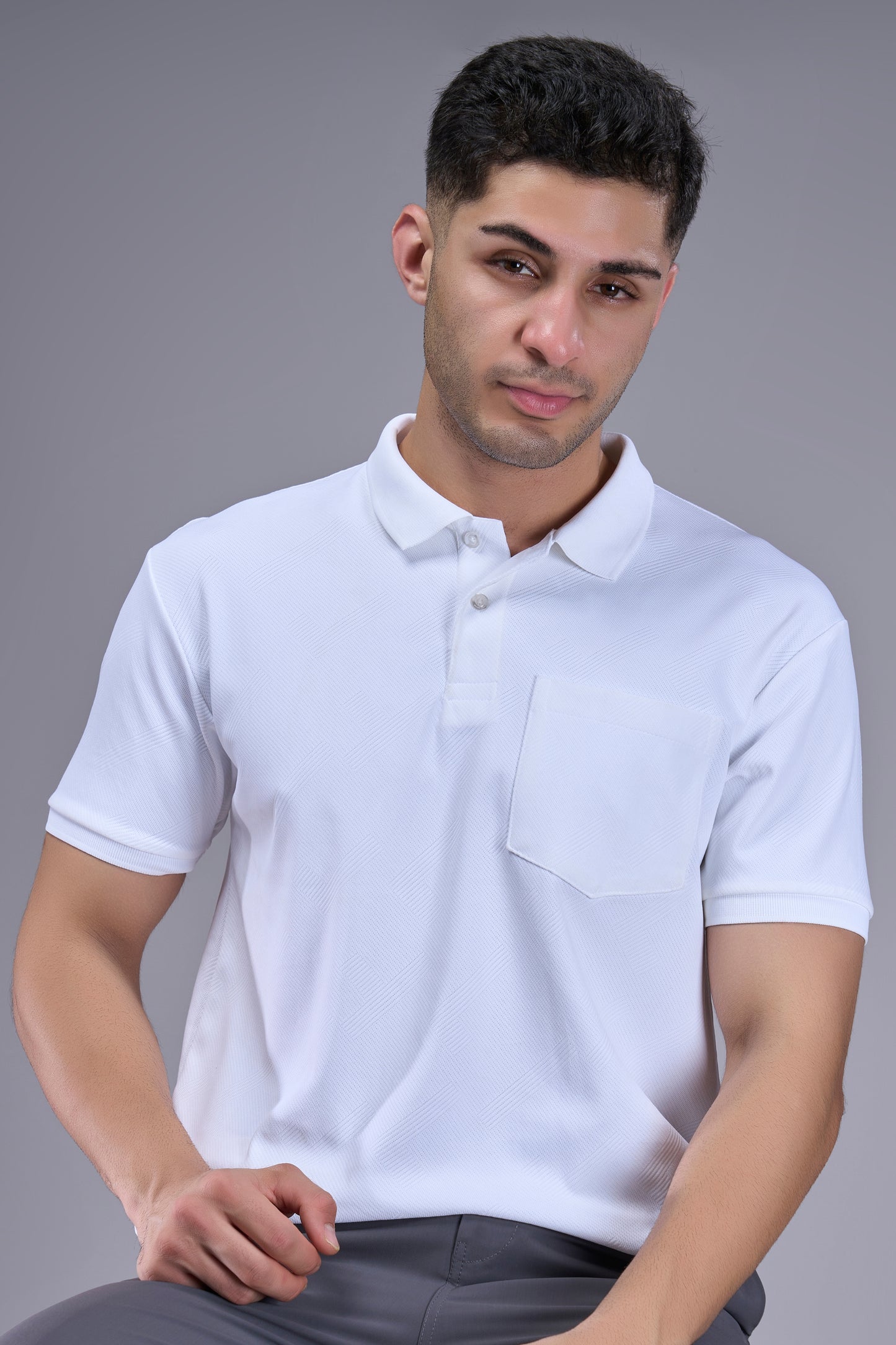 White - Structure Knit Pocket Polo
