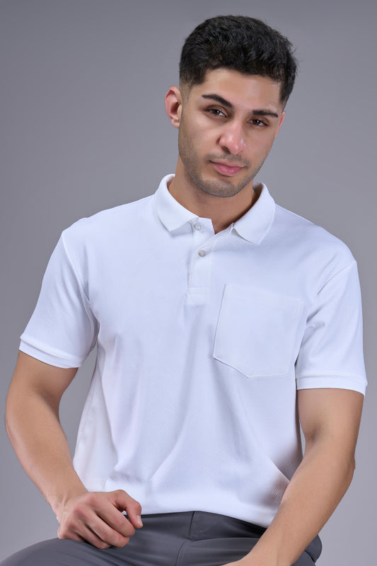 White - Structure Knit Pocket Polo