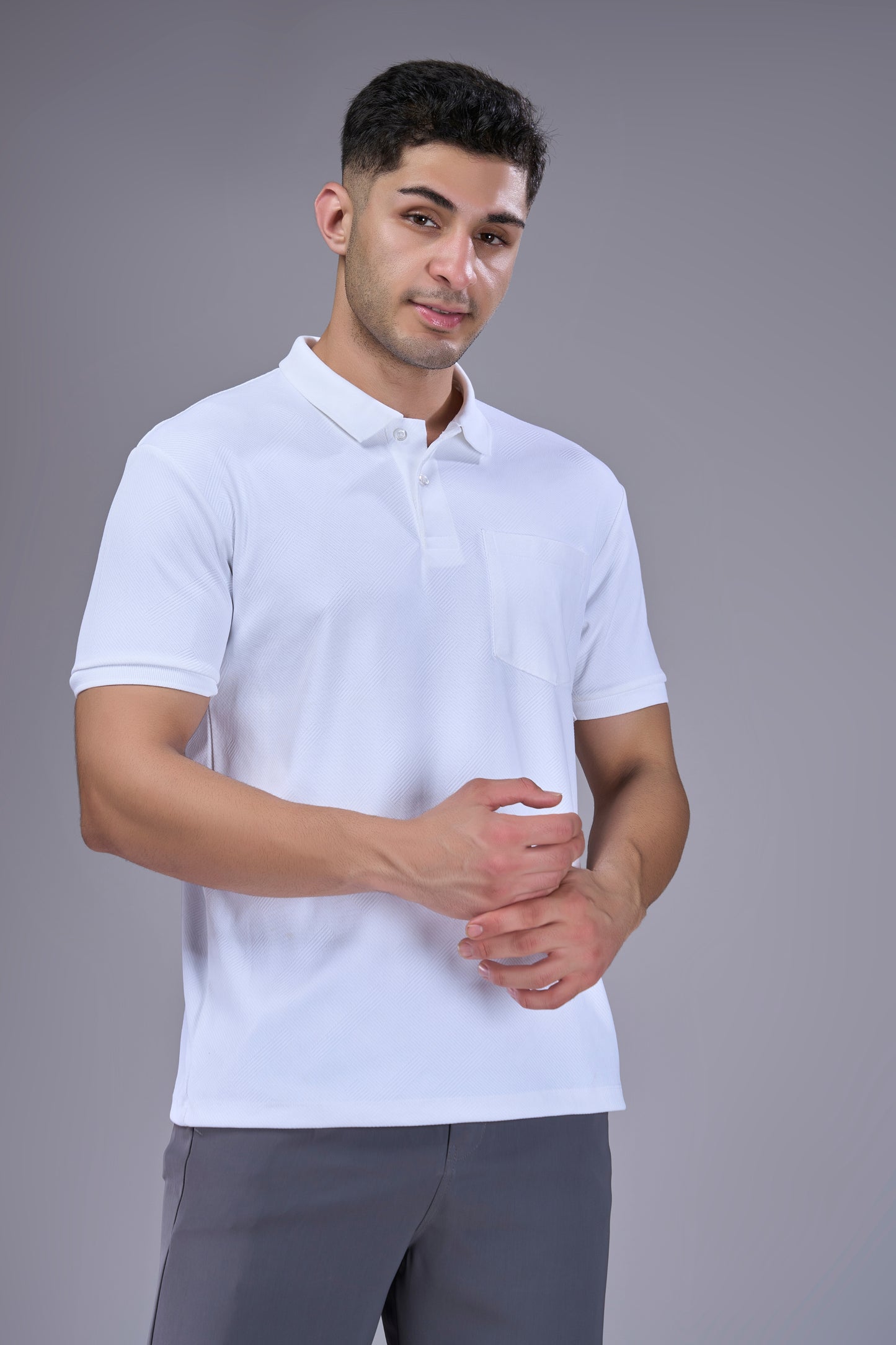 White - Structure Knit Pocket Polo