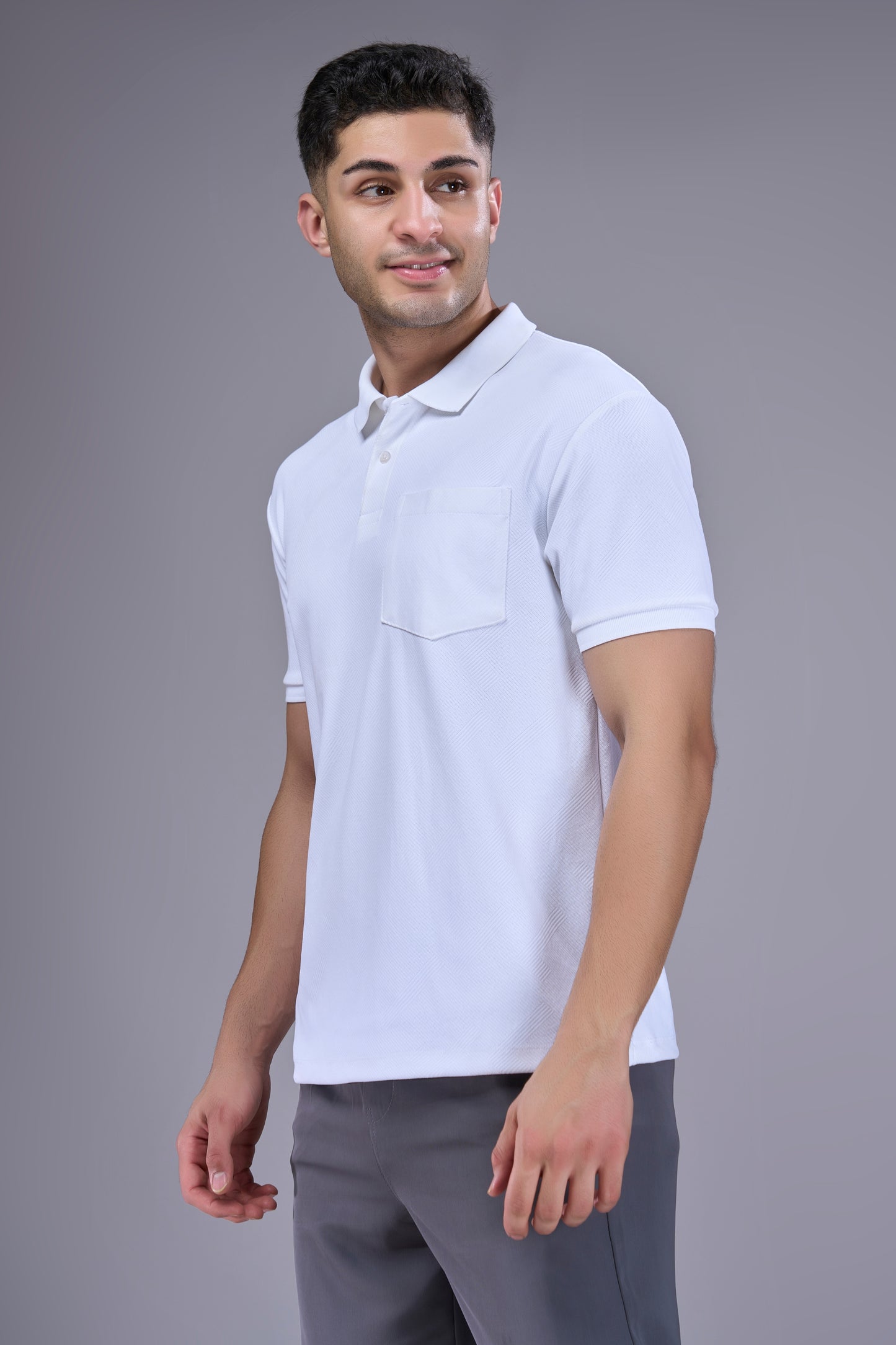 White - Structure Knit Pocket Polo