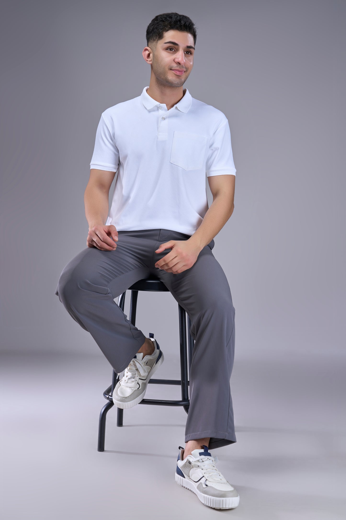 White - Structure Knit Pocket Polo