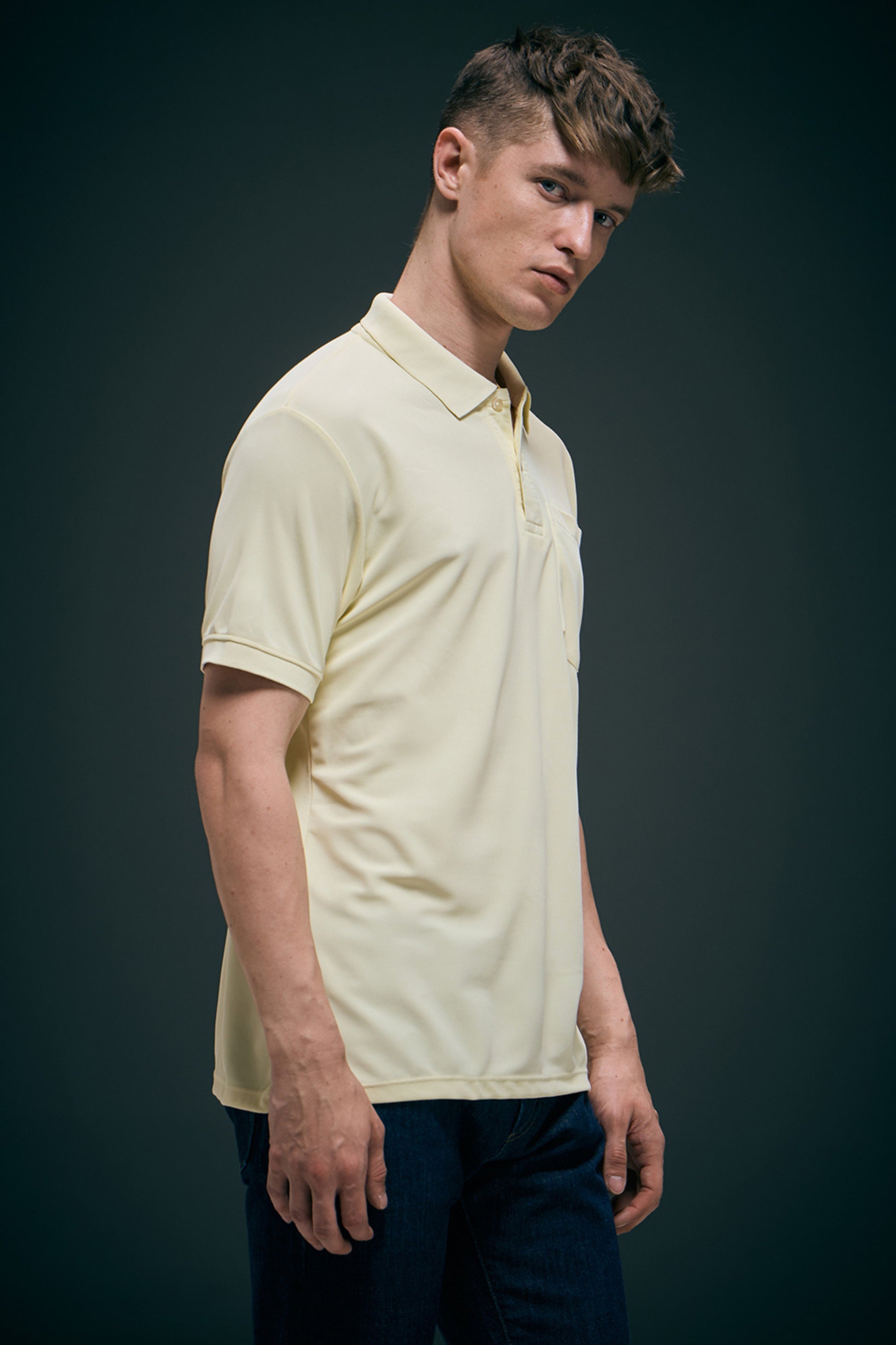 Light Yellow Smart Tech Pocket + Polo T-shirts Maxzone Clothing