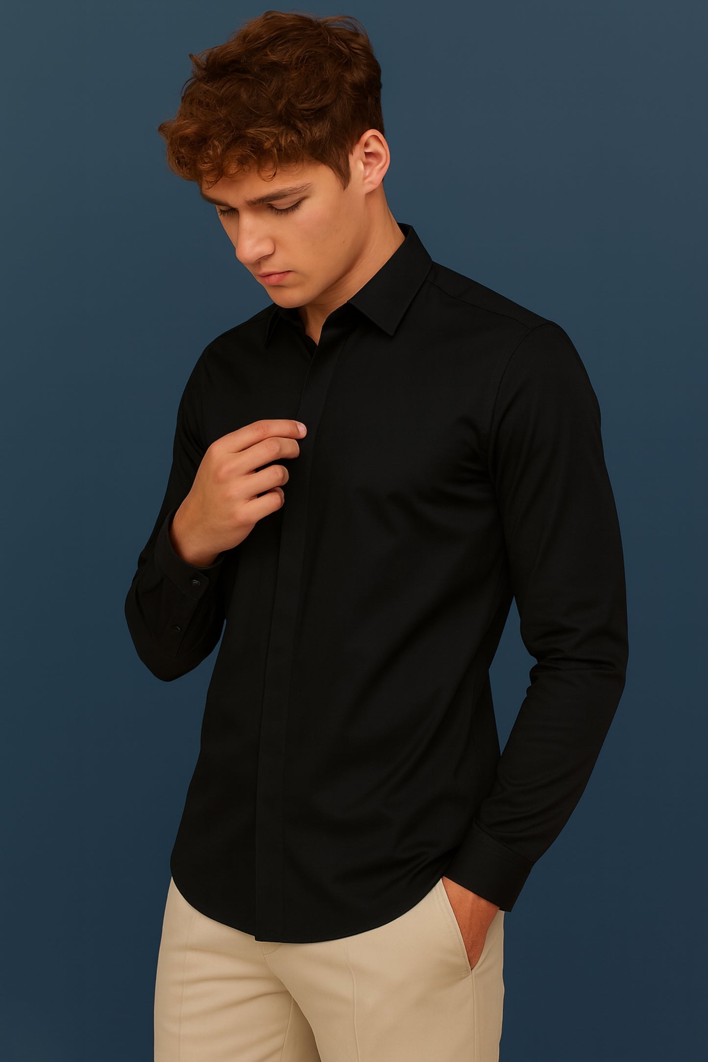 Black - Hidden Placket Stitchless Shirt