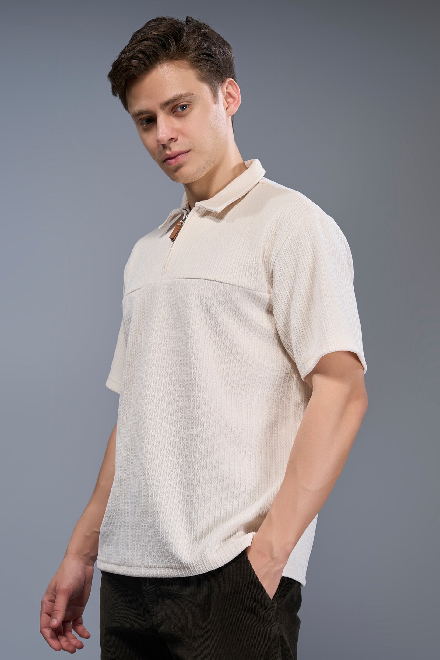 Powder White - Old Money Zip Polo Maxzone Clothing