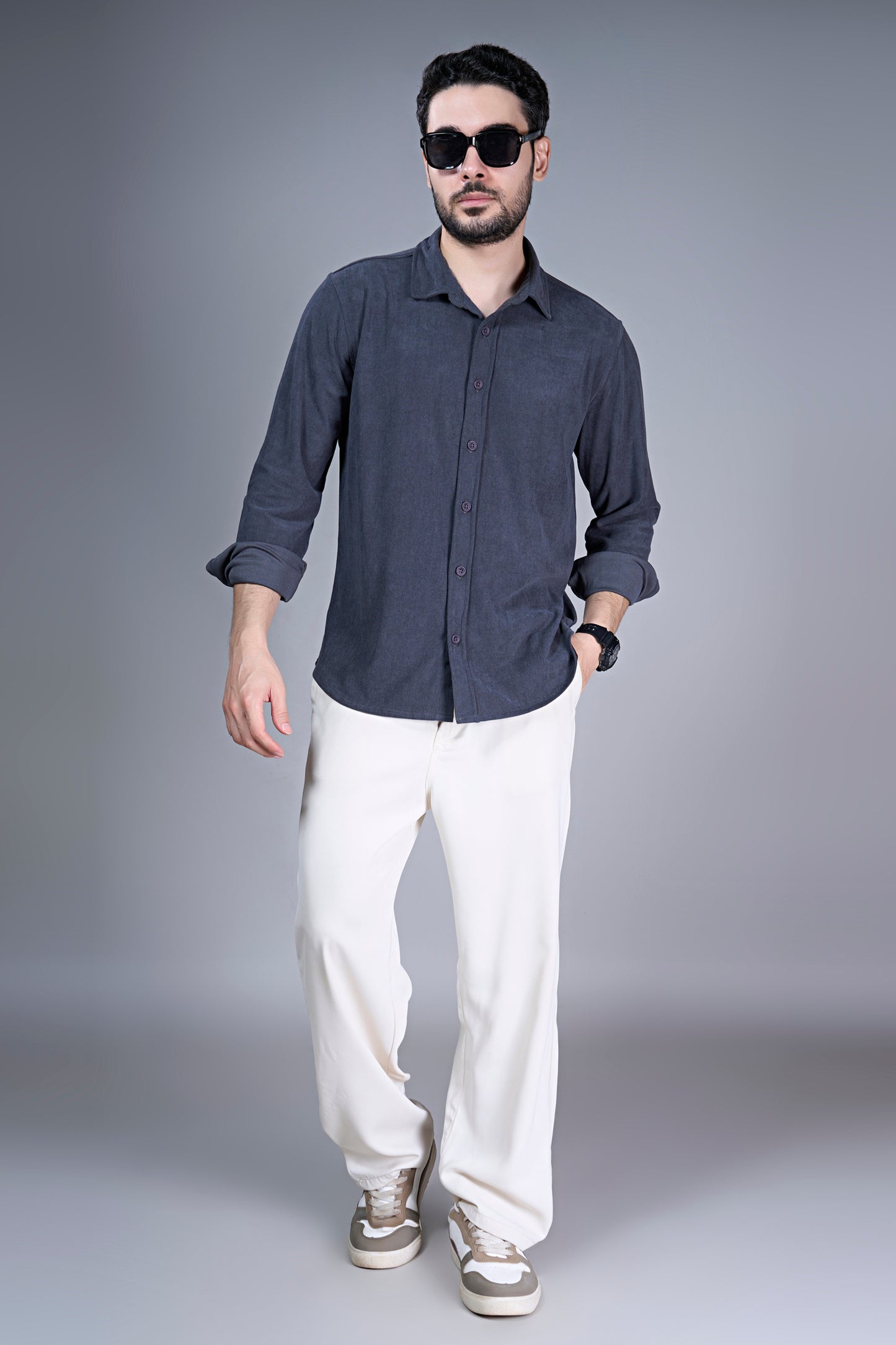 Teal Navy - Corduroy Shirt