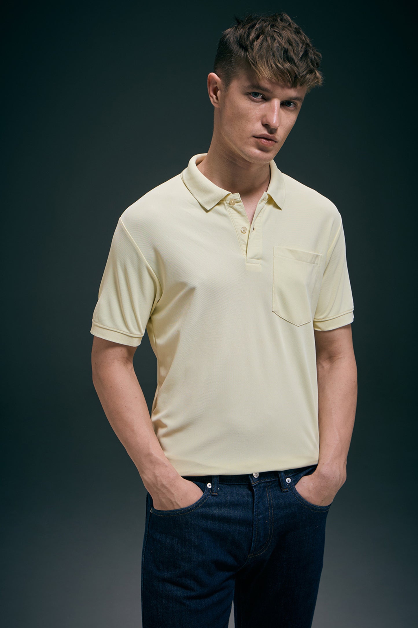 Light Yellow Smart Tech Pocket + Polo T-shirts Maxzone Clothing