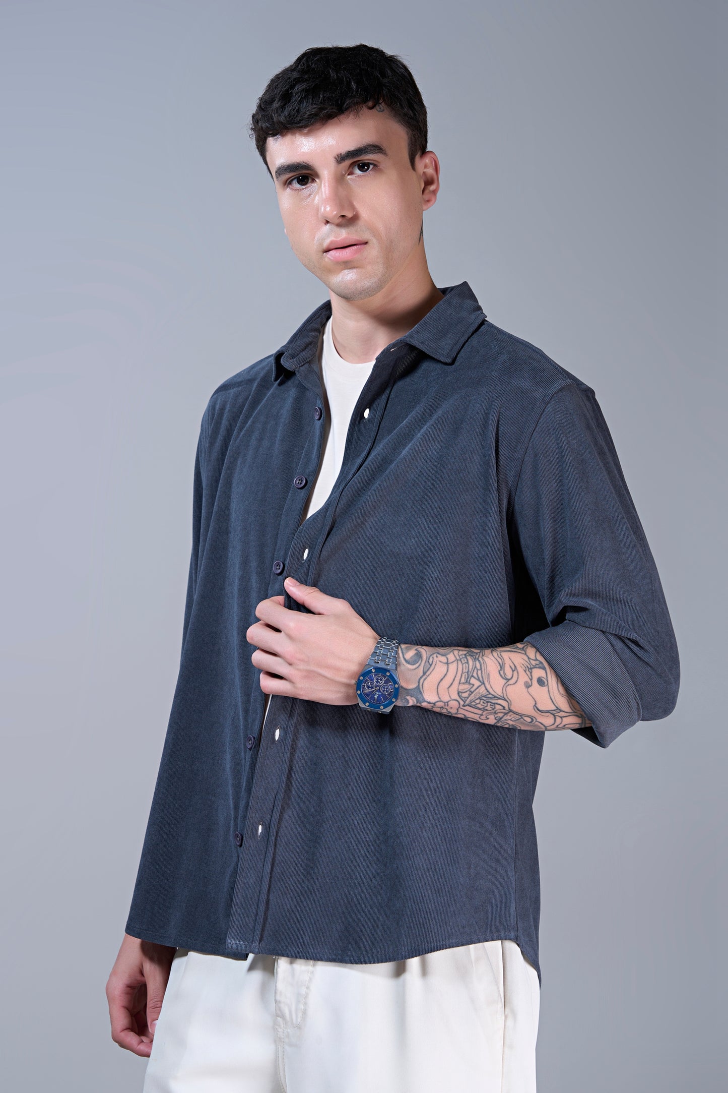 Teal Navy - Corduroy Shirt