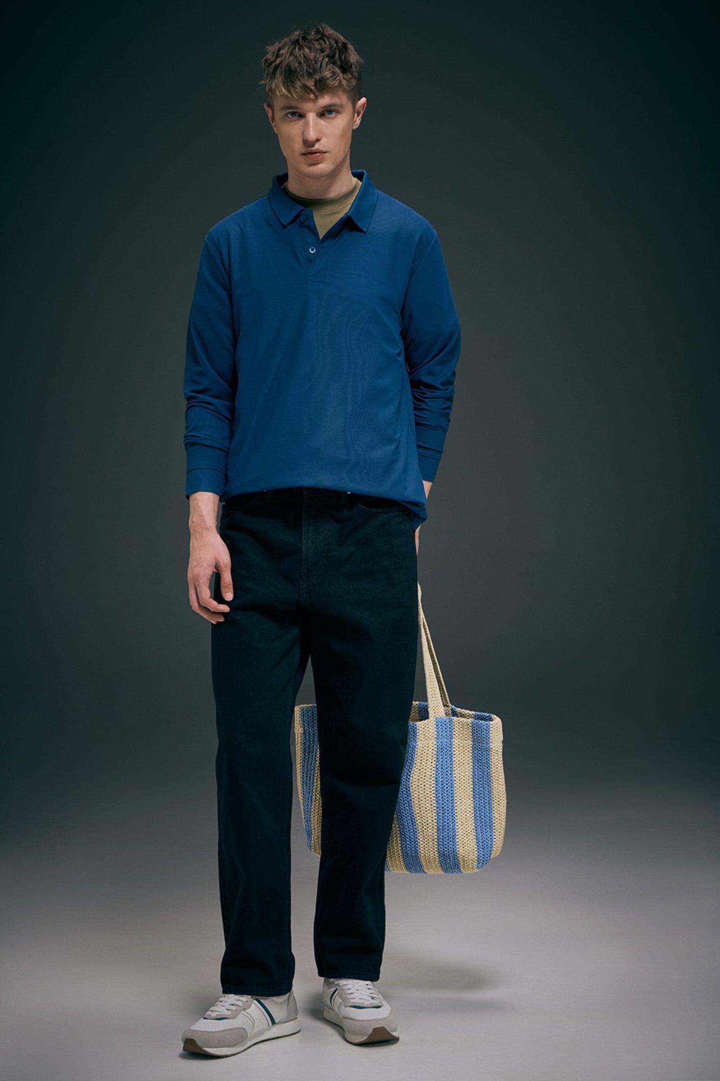 Teal Navy Full Sleeve Smart Tech Polo