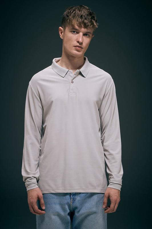 Grey Full Sleeve Smart Tech Polo