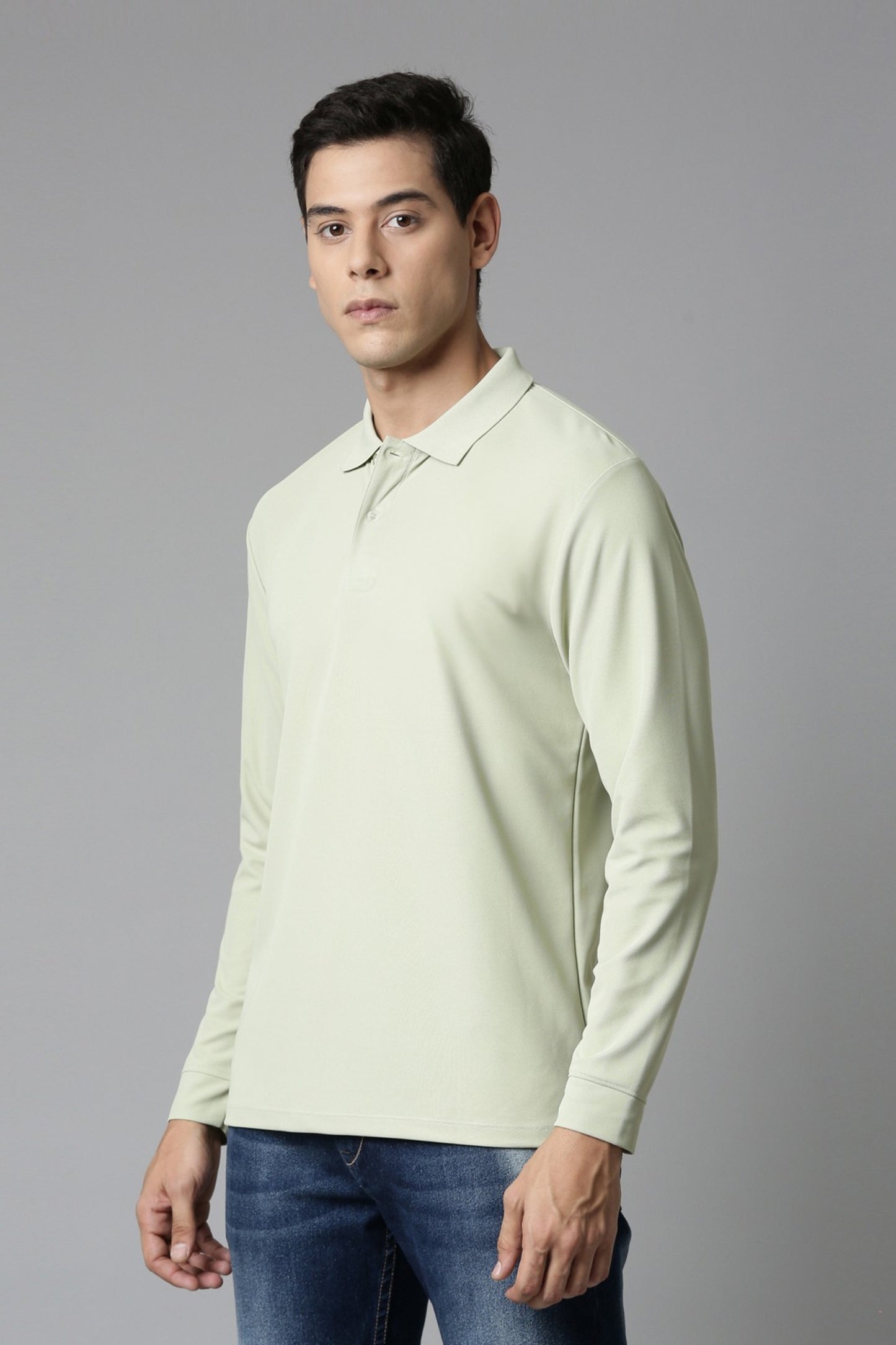 Spring Green Full Sleeve Smart Tech Polo