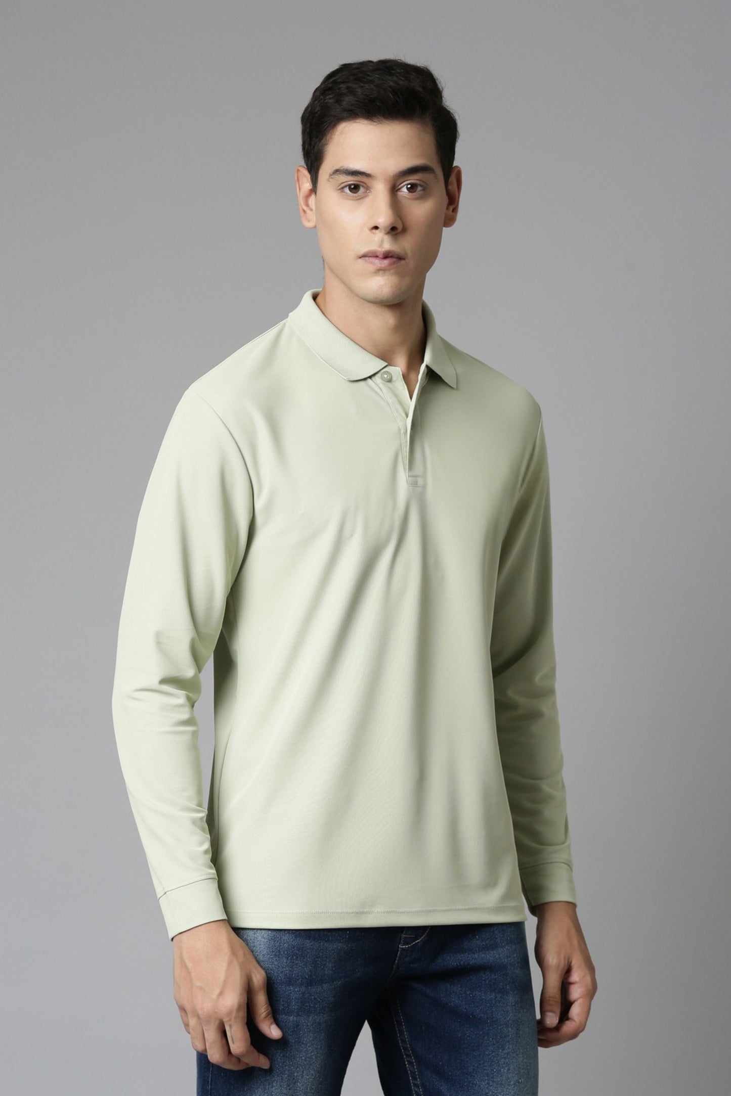 Spring Green Full Sleeve Smart Tech Polo