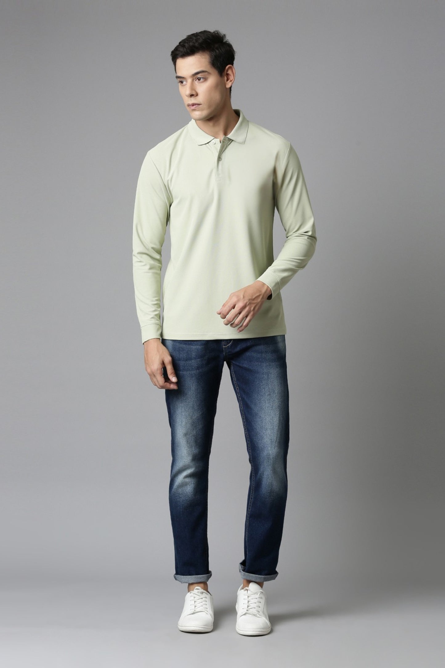 Spring Green Full Sleeve Smart Tech Polo