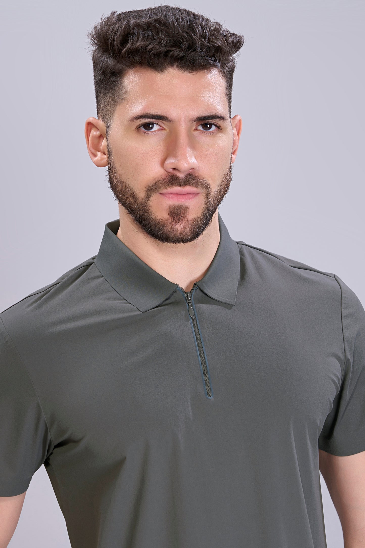 Dark Grey - Stitchless Zip Polo T-shirt
