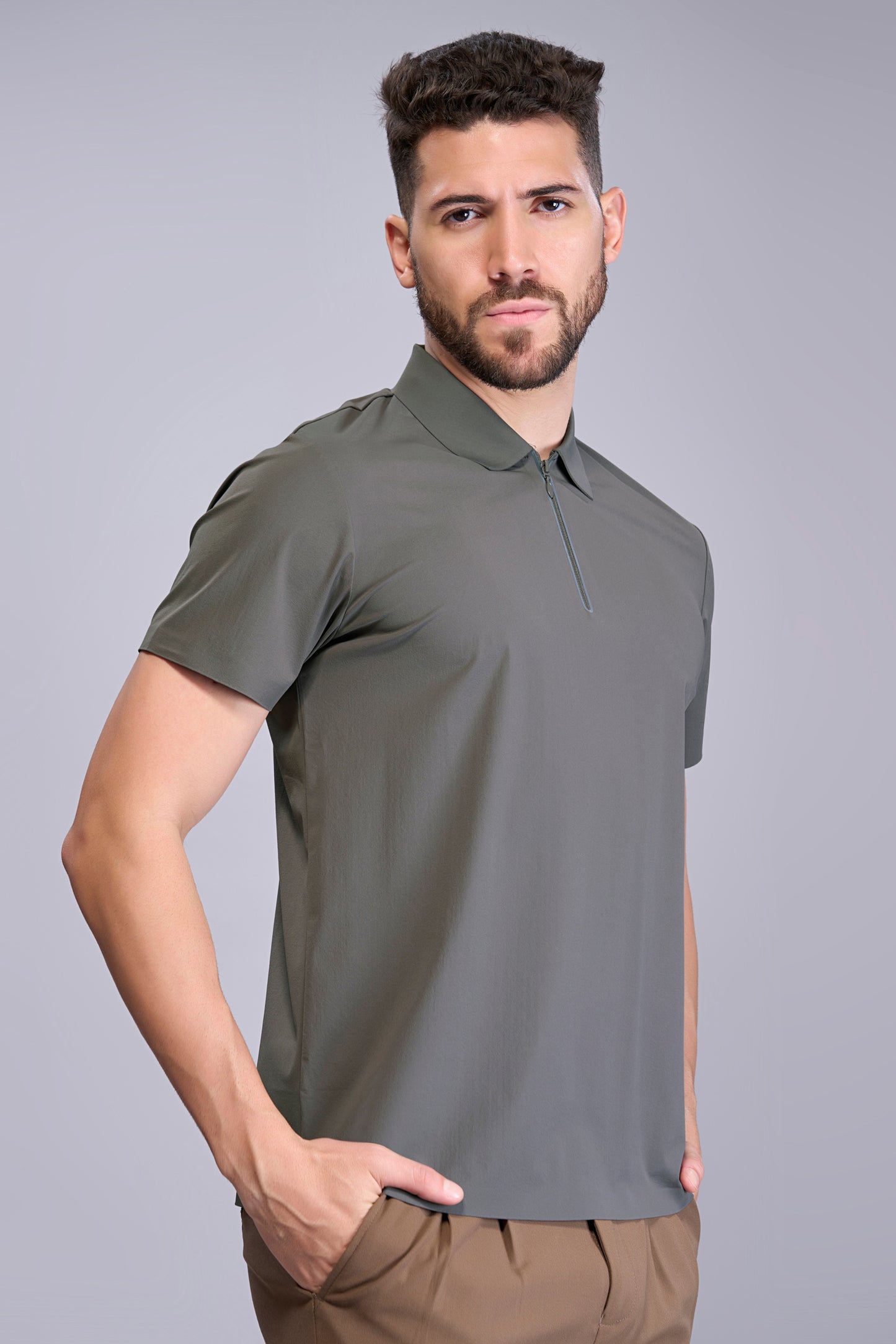 Dark Grey - Stitchless Zip Polo T-shirt