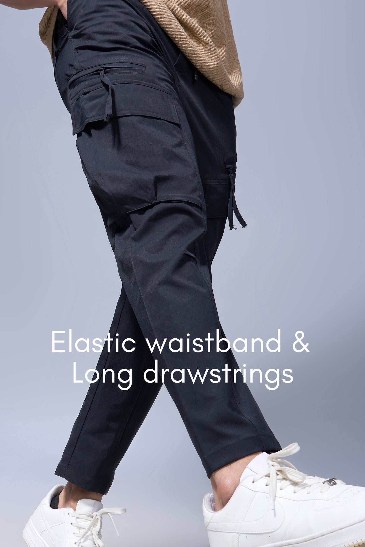 A model wearing White colored, Smart Tech Polo T-shirts for men with collar and half sleeves.