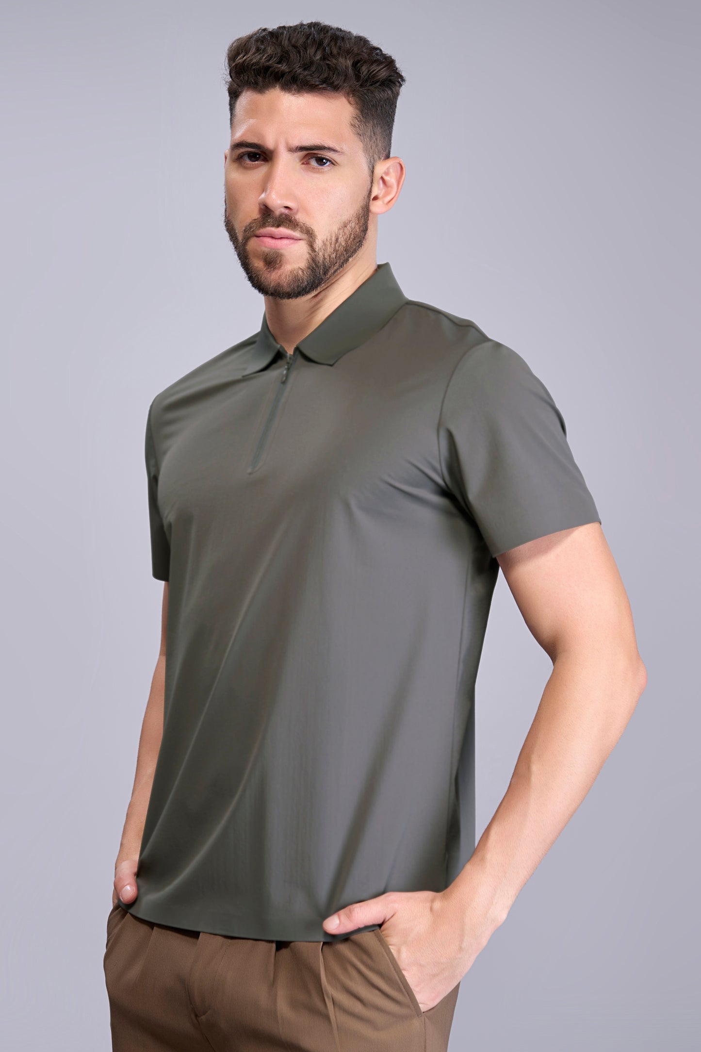 Dark Grey - Stitchless Zip Polo T-shirt