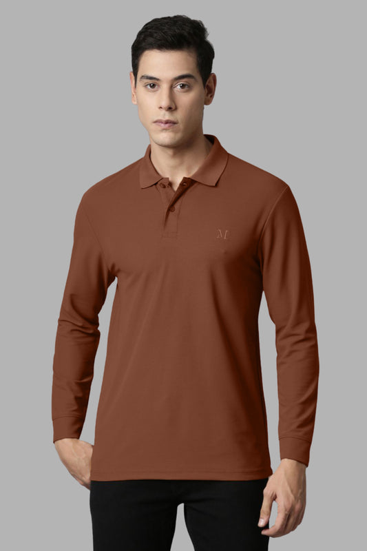 Brown Full Sleeve Smart Tech Polo