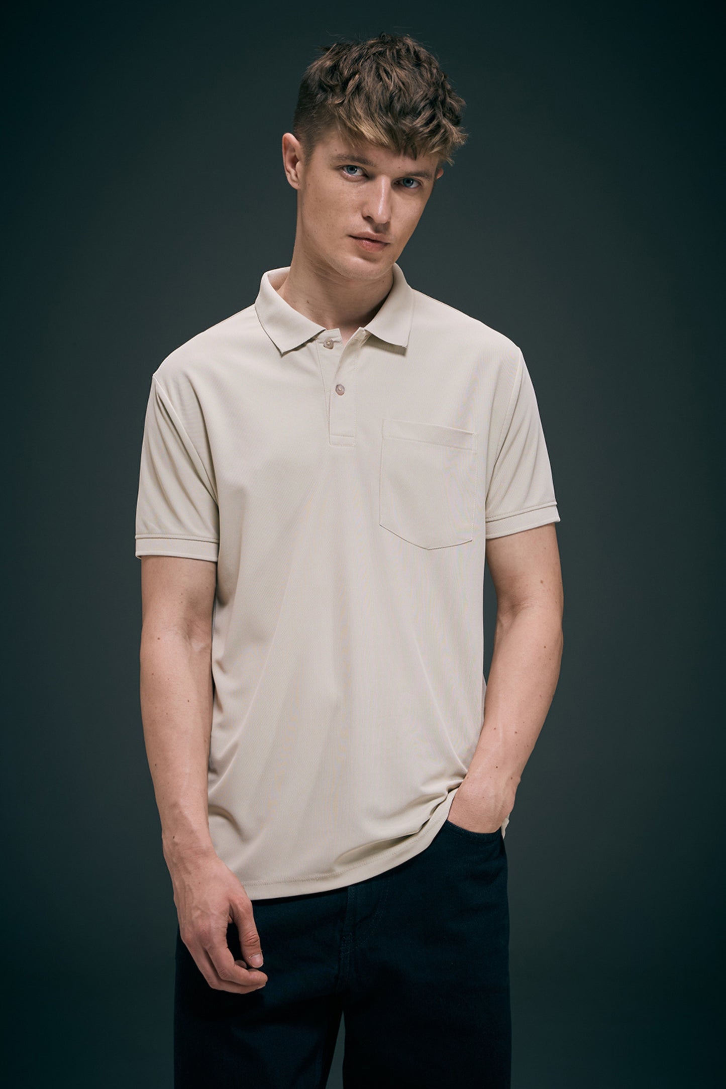 Soft Beige Smart Tech Pocket + Polo T-shirts Maxzone Clothing