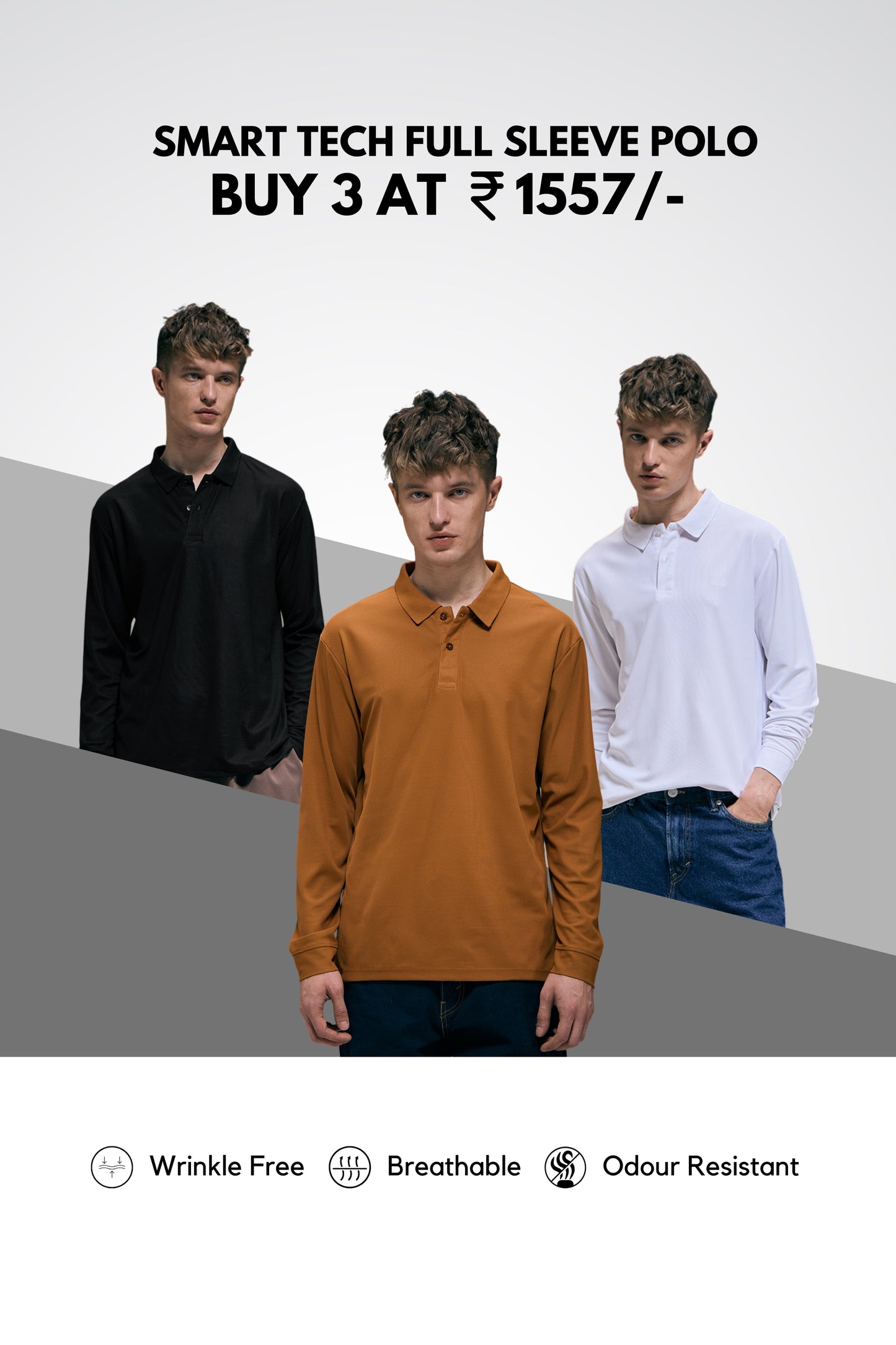 Smart Tech Polo Full Sleeve Combo of 3 T-shirt
