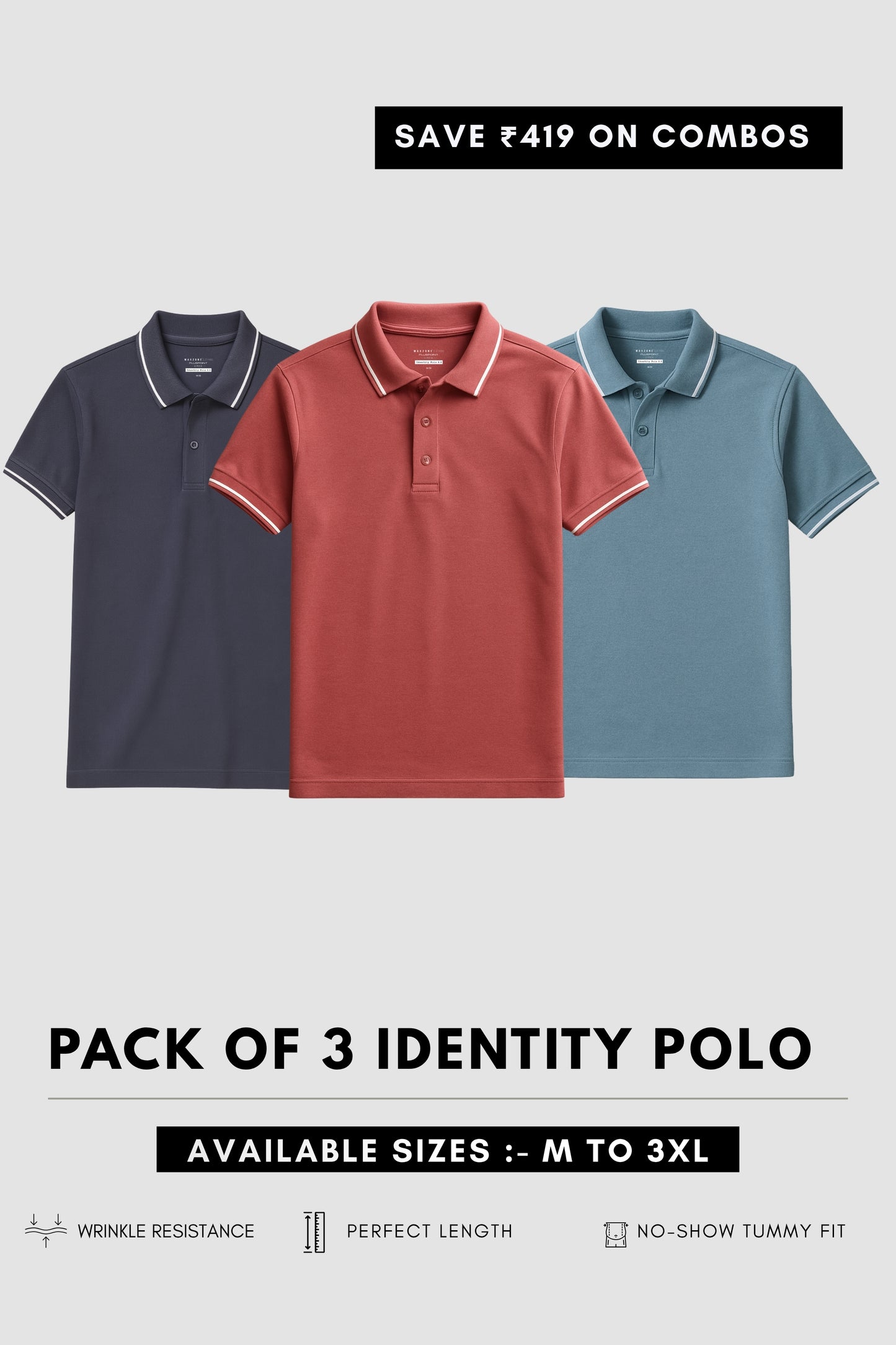 Identity Polo 2.0 Combo of 3 T-shirt