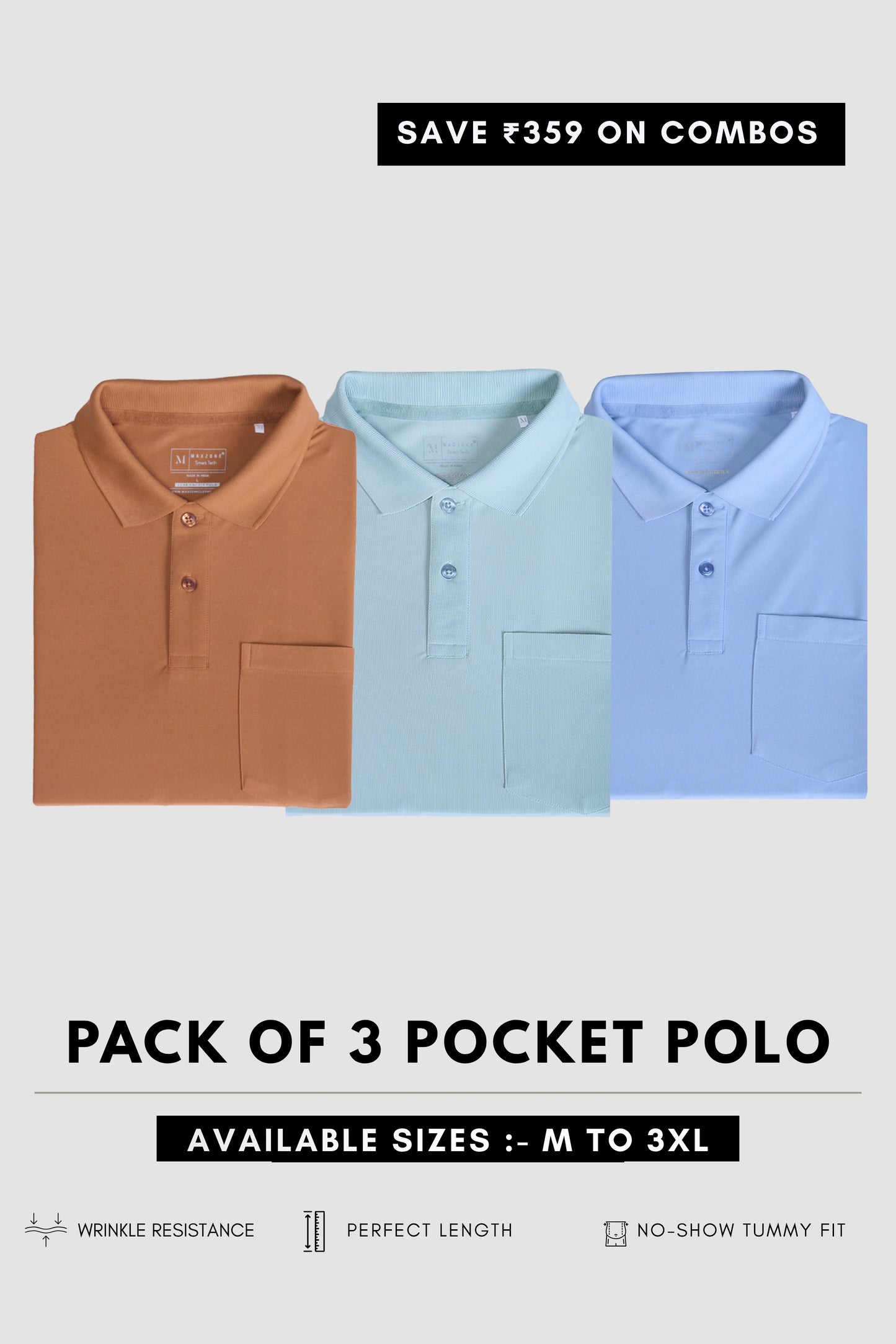 Smart Tech Pocket + Polo Combo of 3 T-shirt