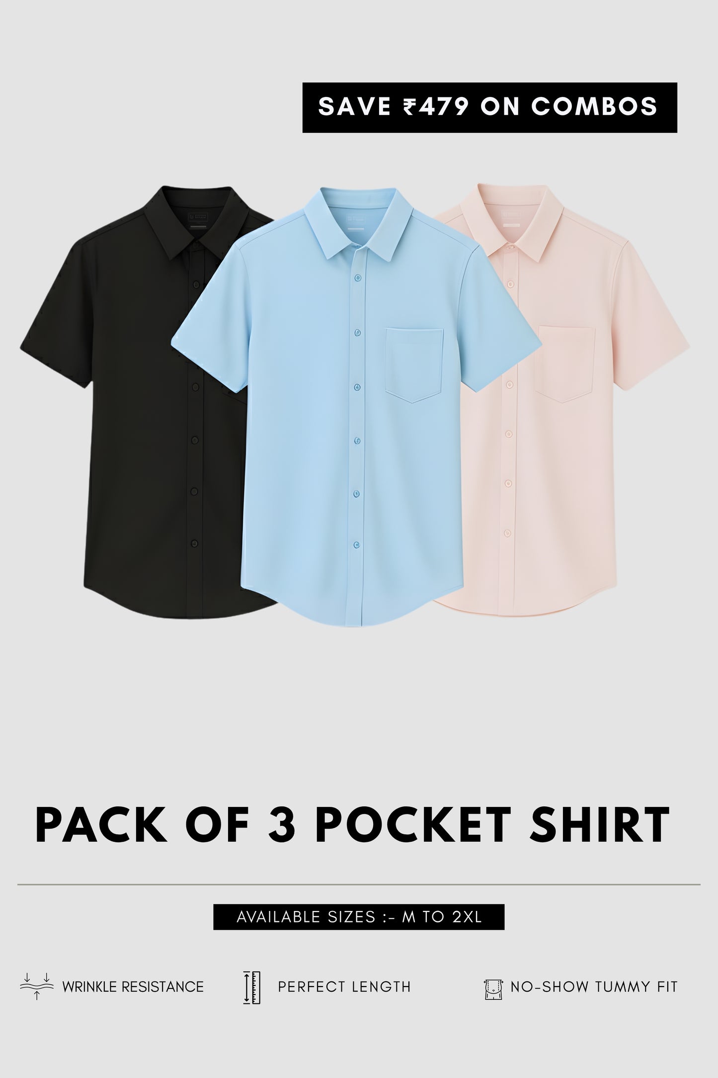 Smart Tech Pocket Shirt Combo of 3