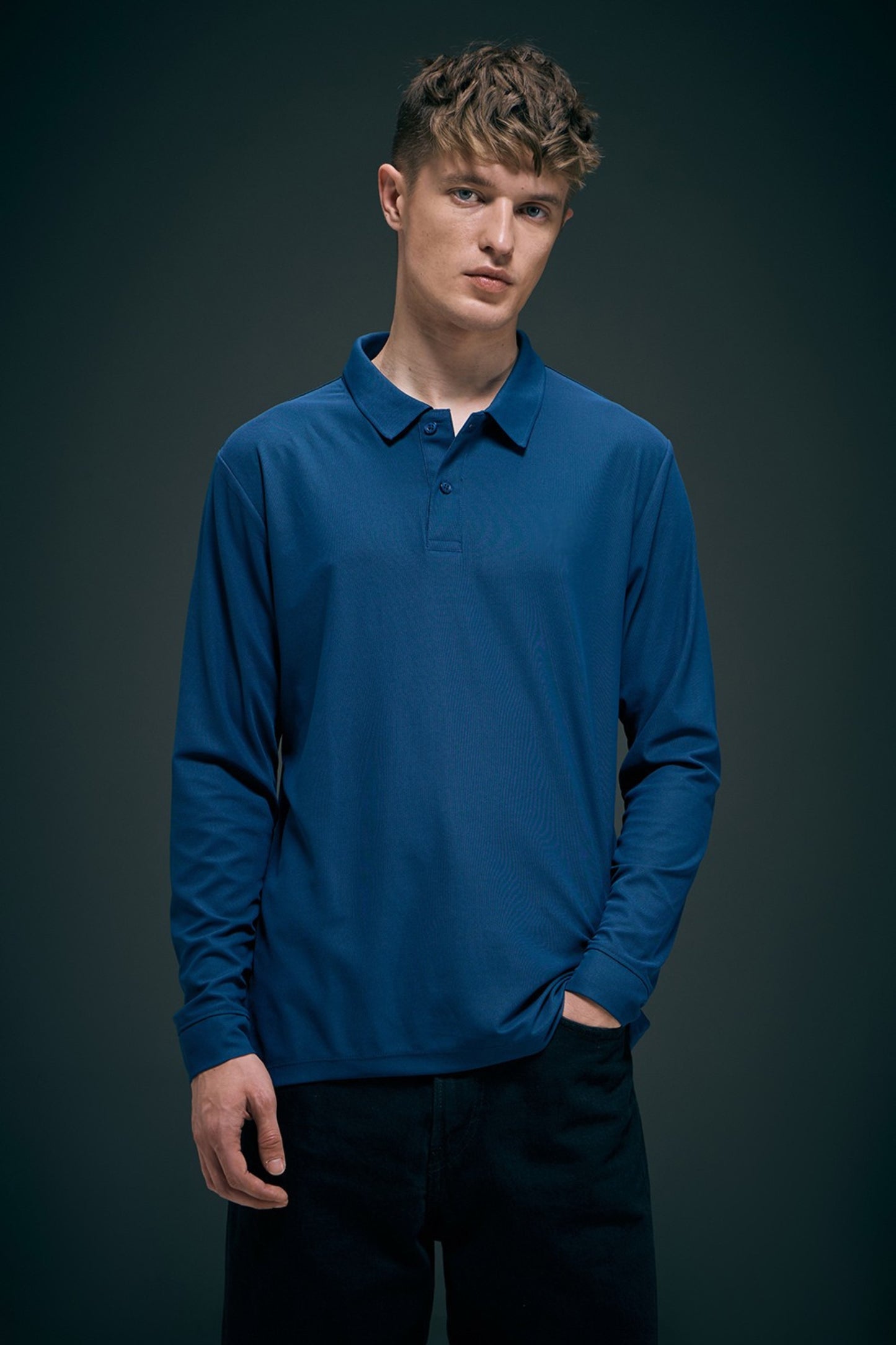 Teal Navy Full Sleeve Smart Tech Polo