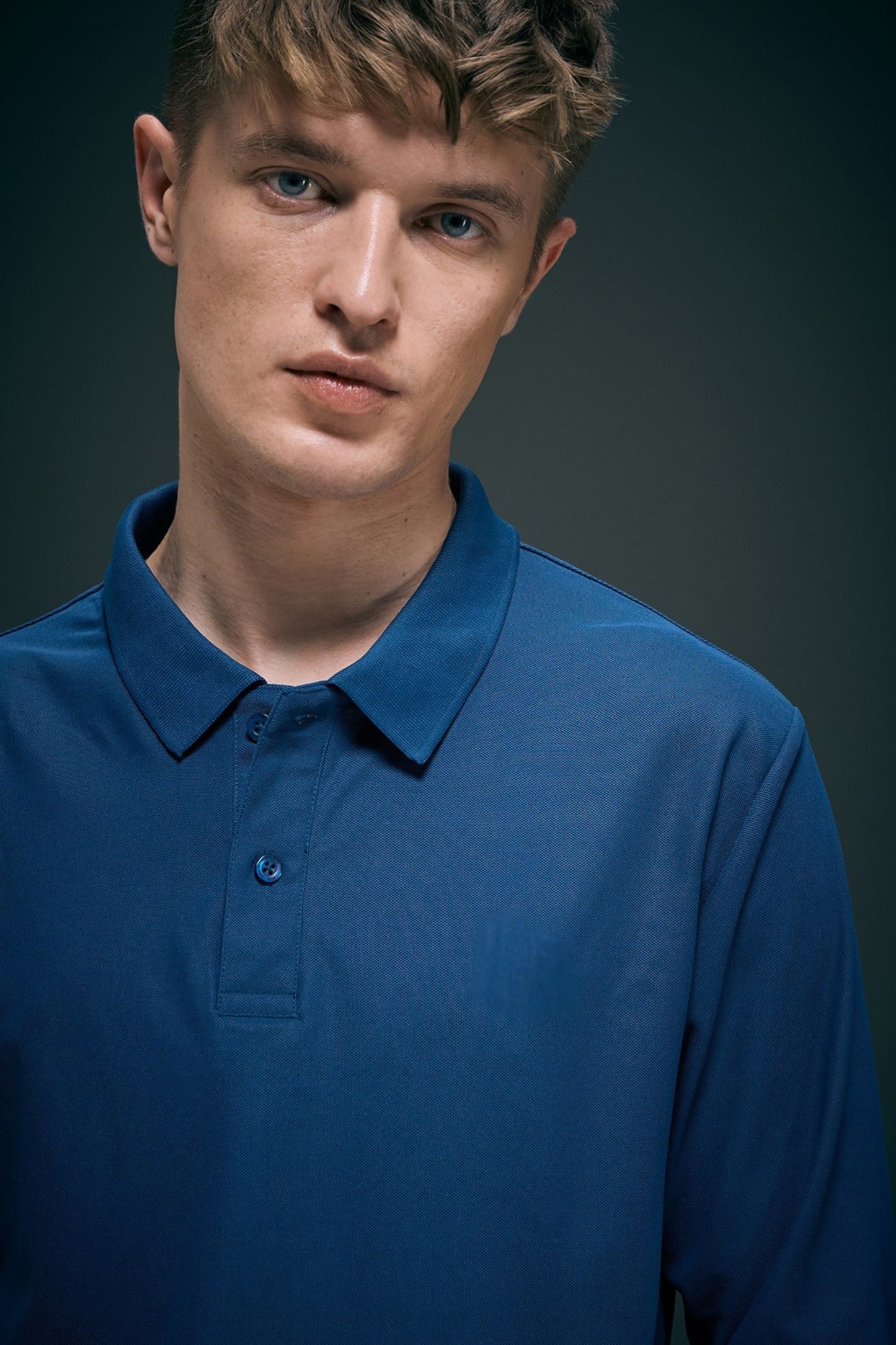 Teal Navy Full Sleeve Smart Tech Polo