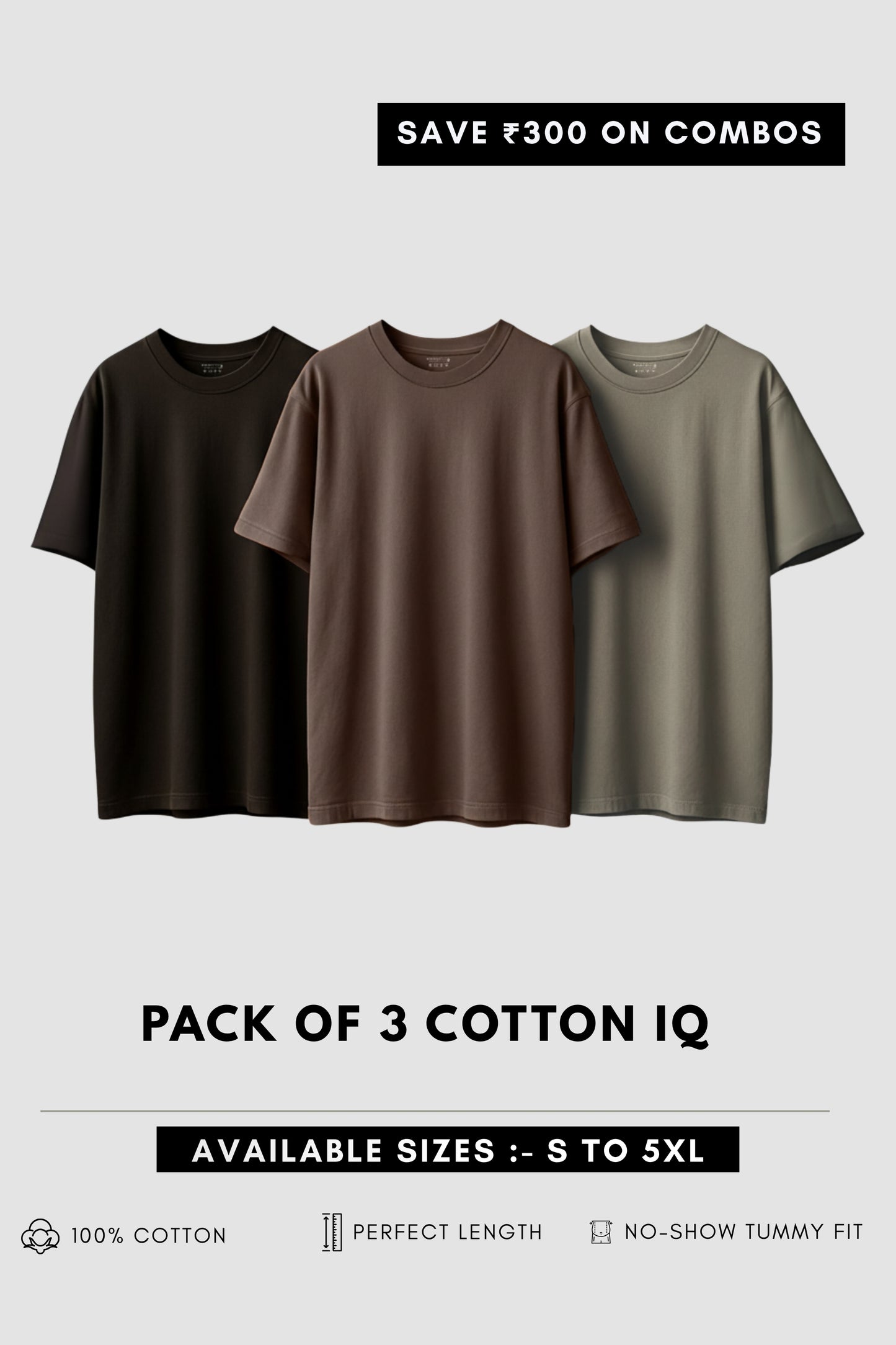Cotton IQ Combo of 3 T-shirt