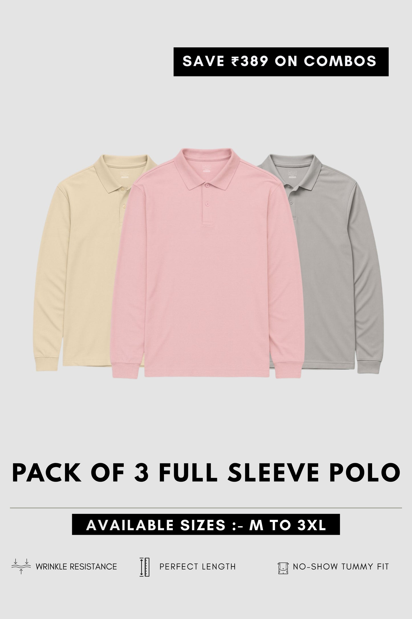 Smart Tech Polo Full Sleeve Combo of 3 T-shirt