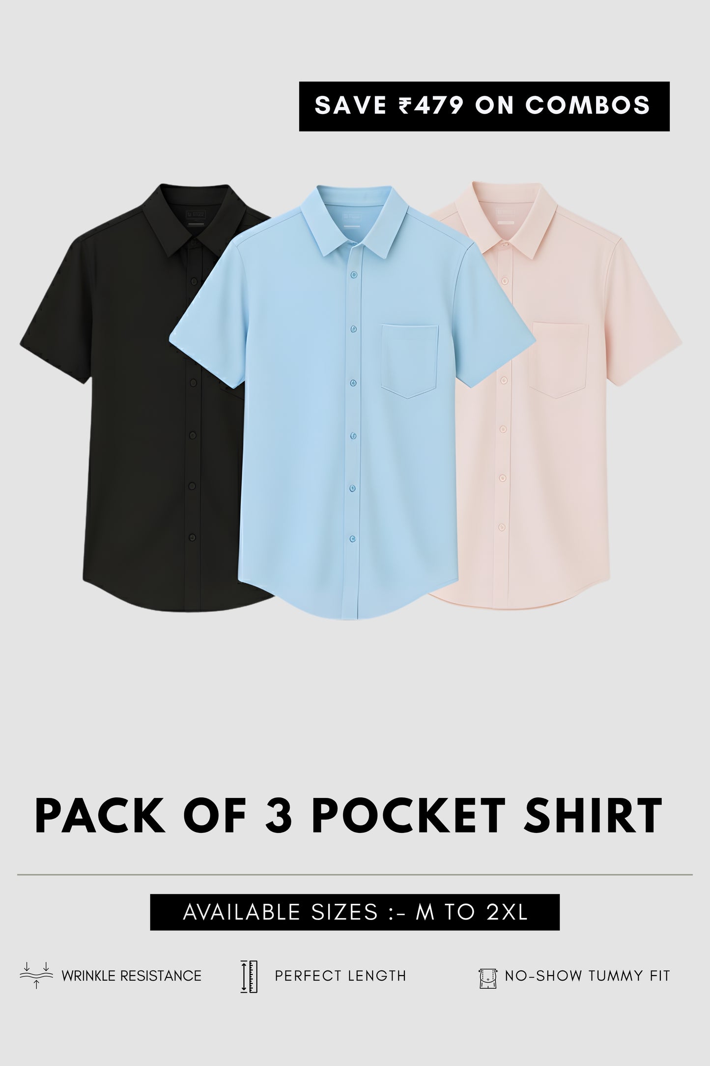 Smart Tech Pocket Shirt Combo of 3